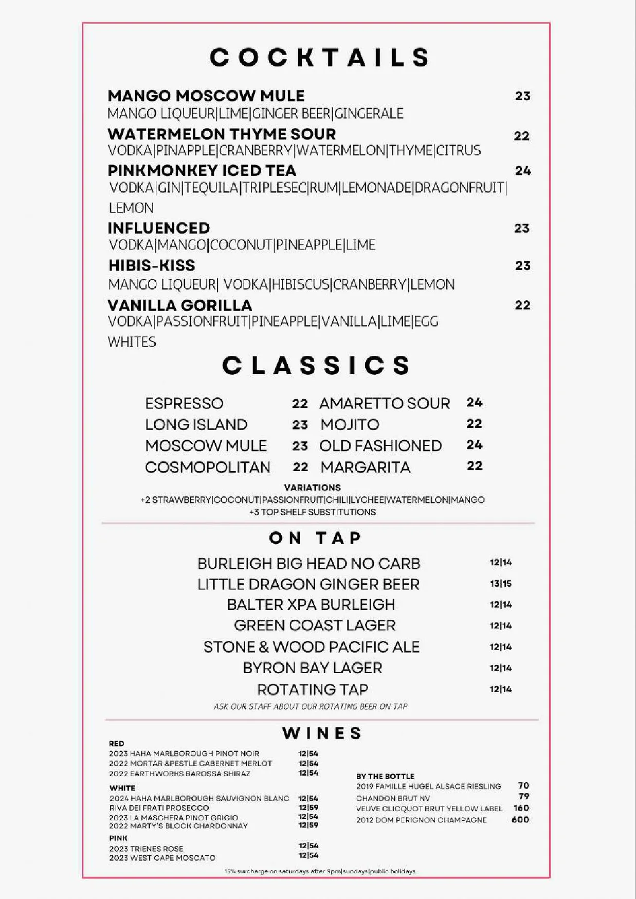 Pink Monkey Bar & Grill menu, page 2