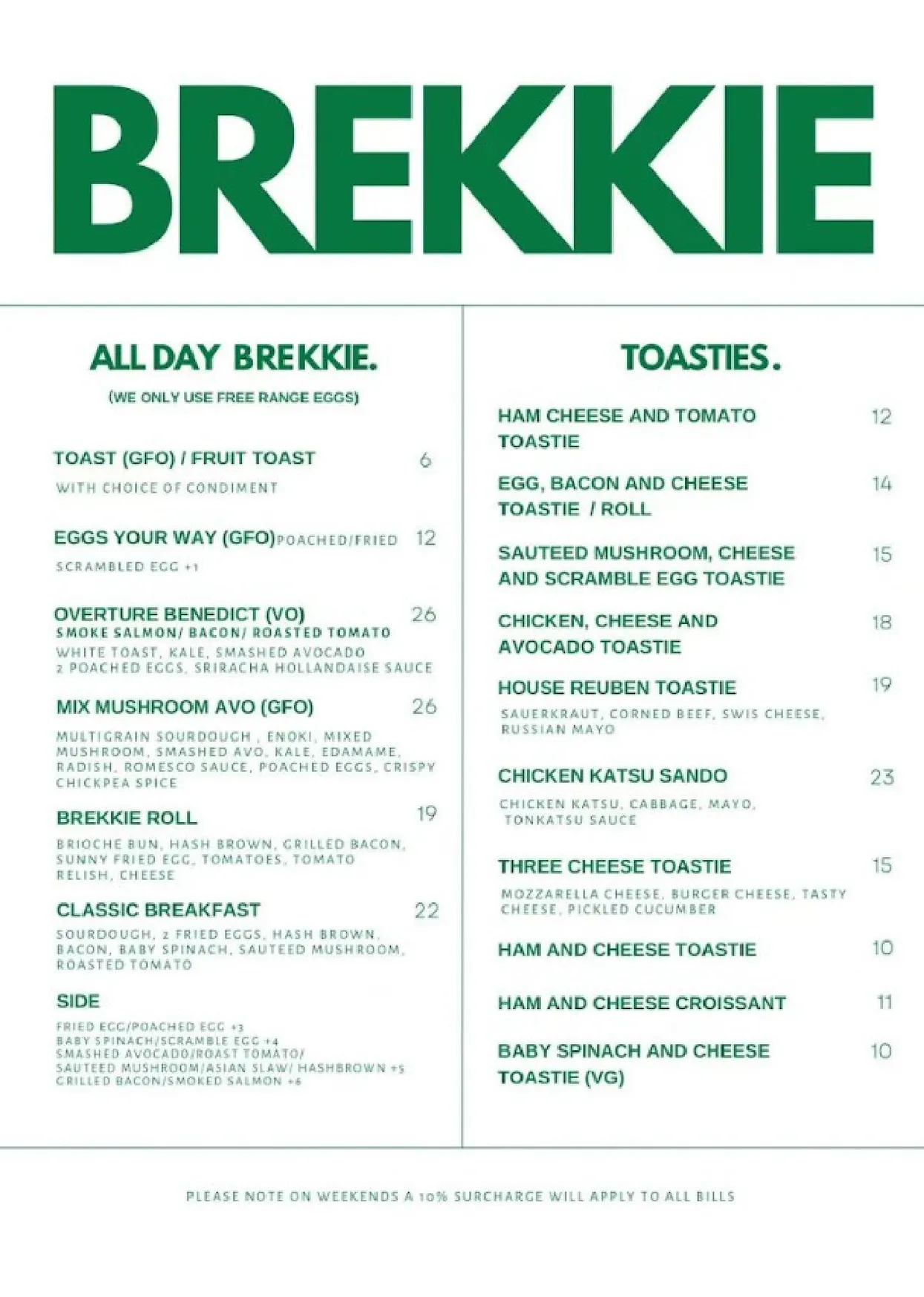 Overture Cafe & Restaurant menu, page 1