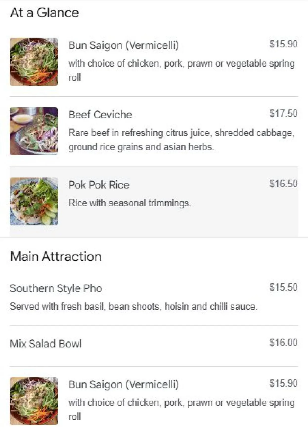 Kin Vietnamese Restaurant menu, page 1