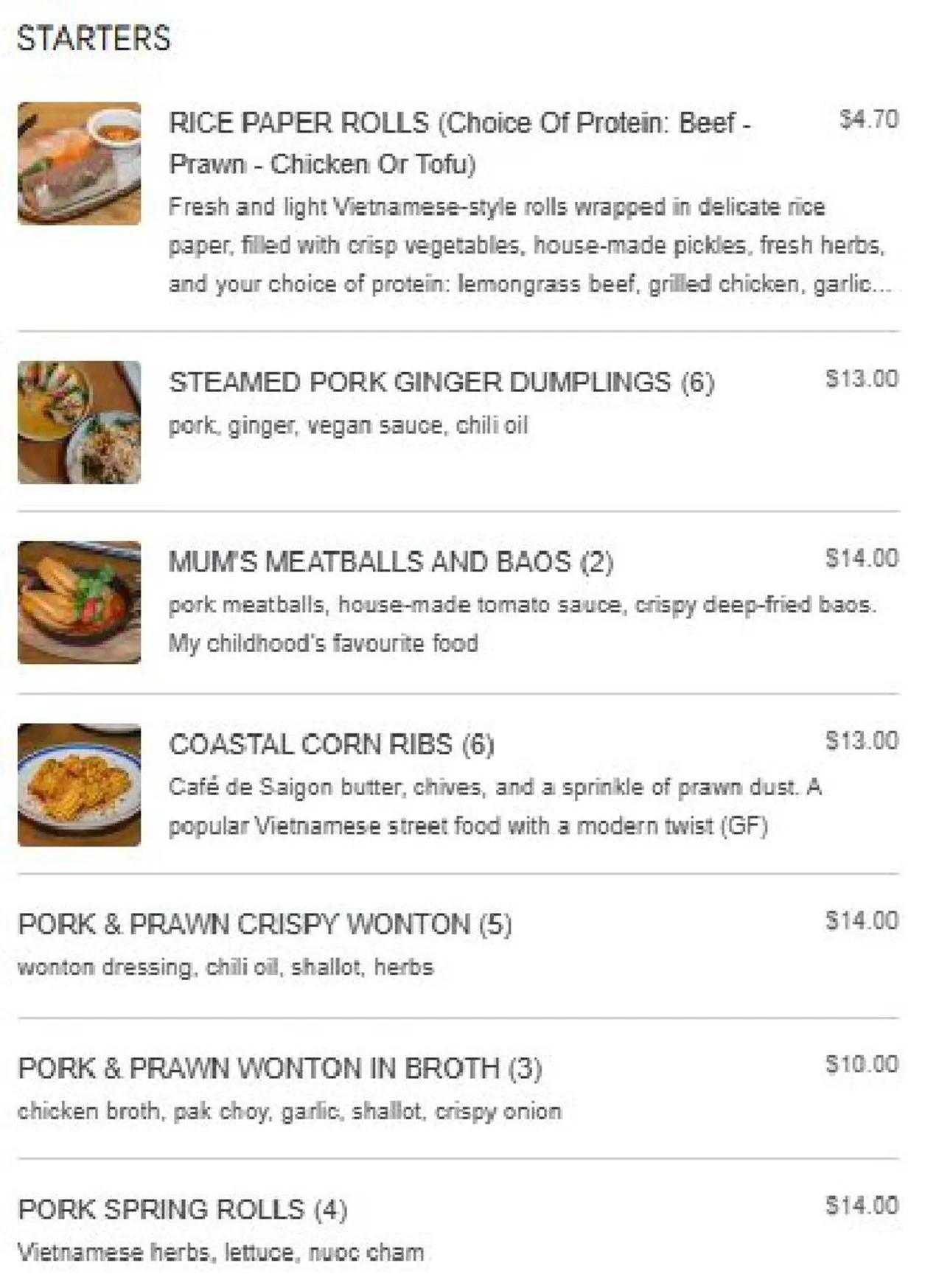 Grandma Đặng menu, page 1