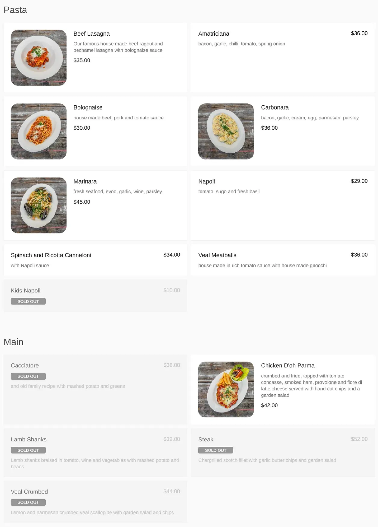 Pizza D'oh menu, page 2