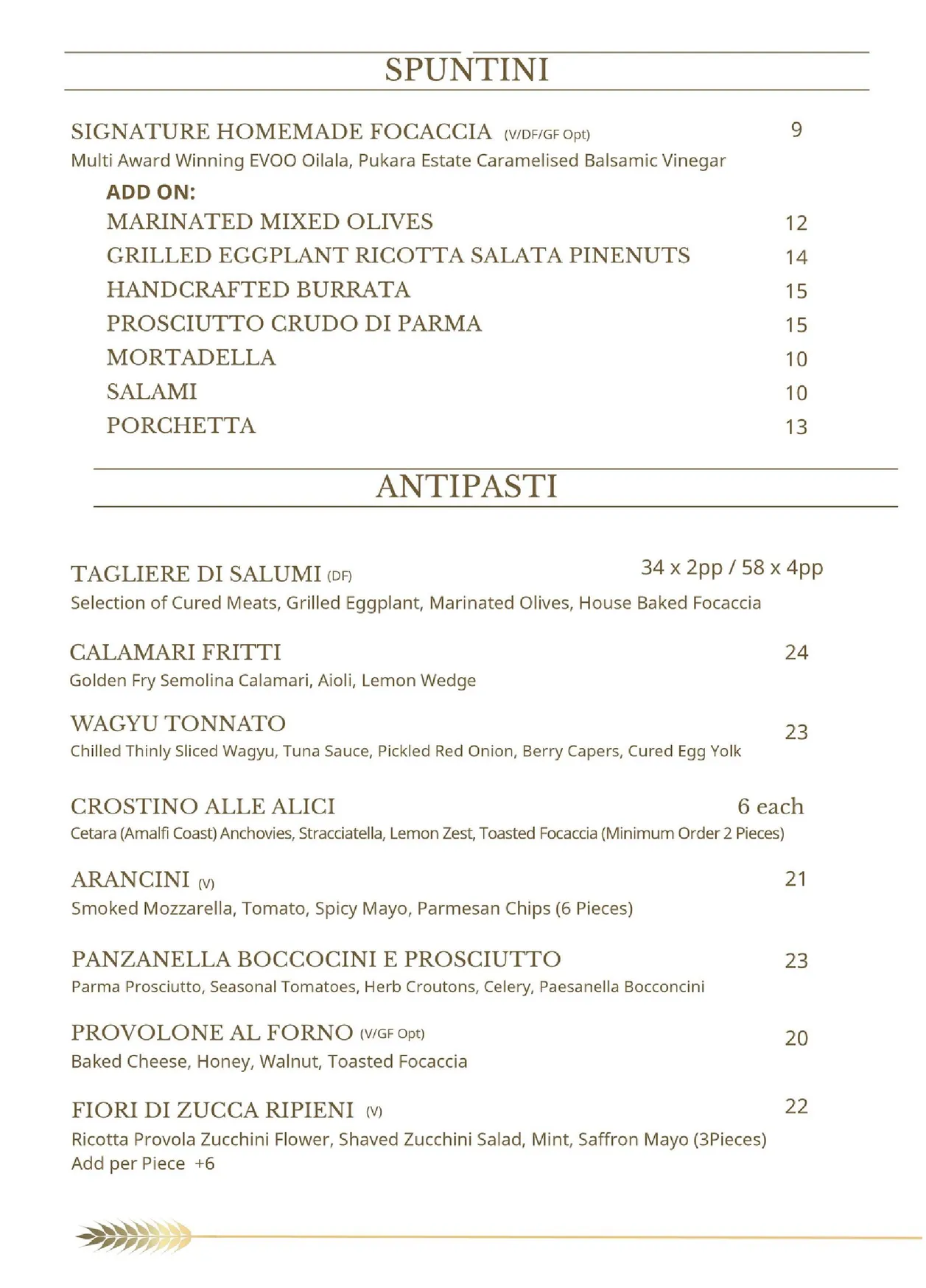 Semola menu, page 1