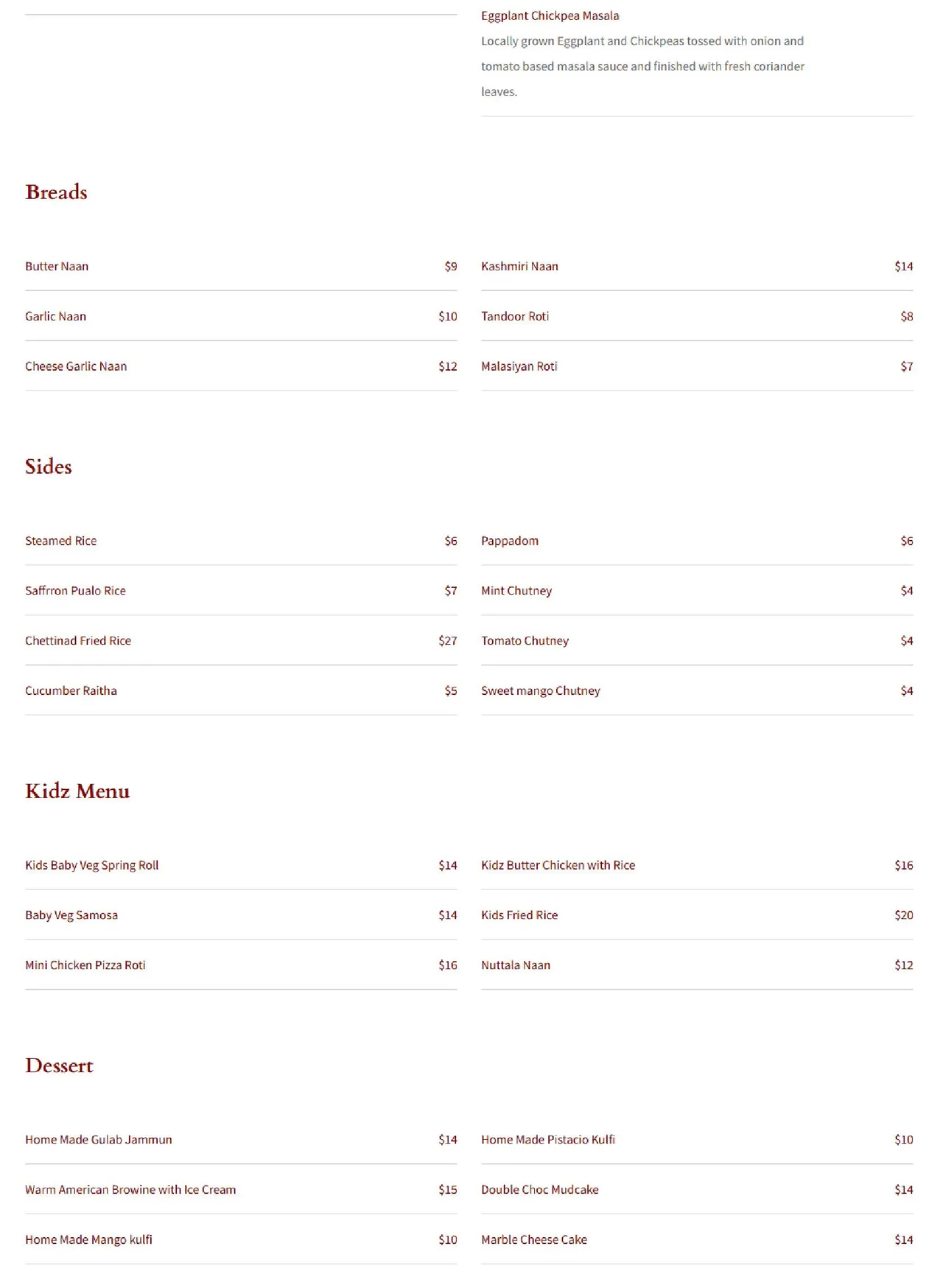 Saffrron Restaurant menu, page 3