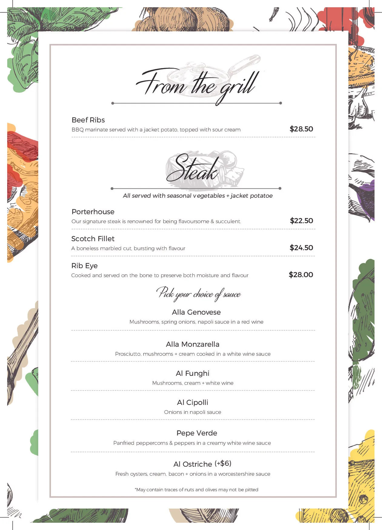 Monzarella menu, page 1