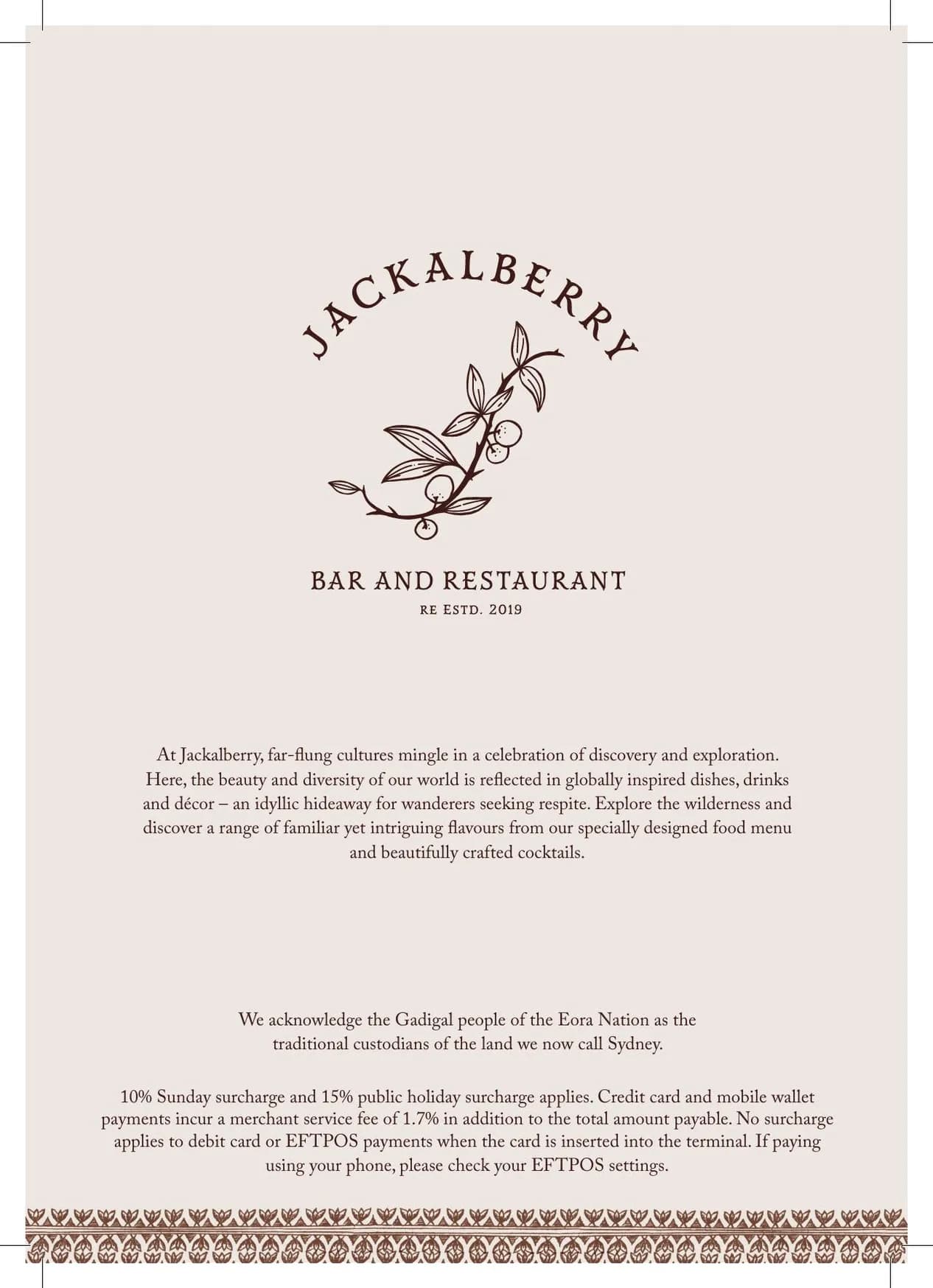 Jackalberry Bar & Restaurant menu, page 1