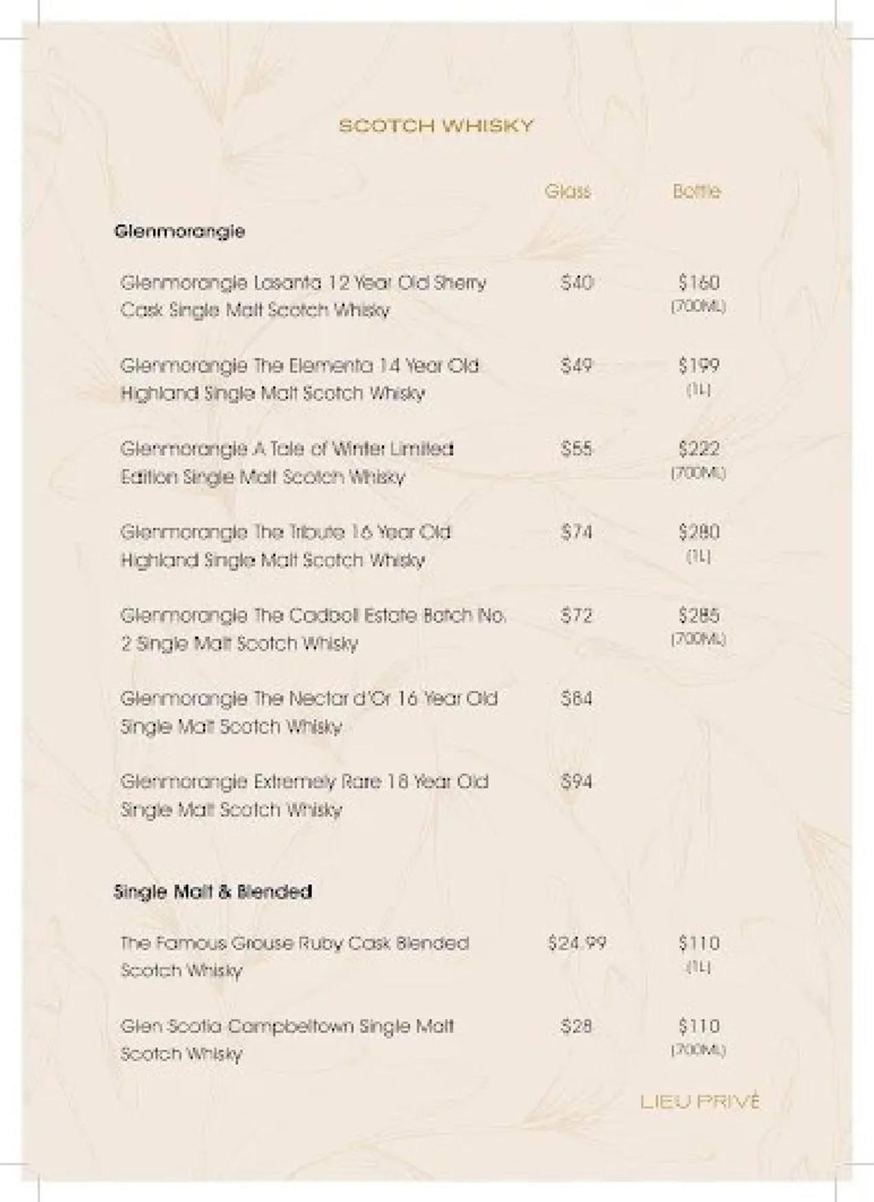 Lieu Privé Cocktail Bar menu, page 6