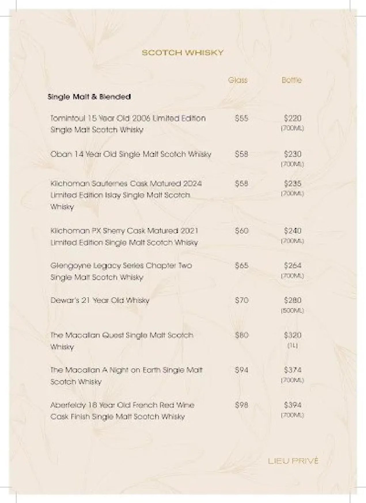 Lieu Privé Cocktail Bar menu, page 7