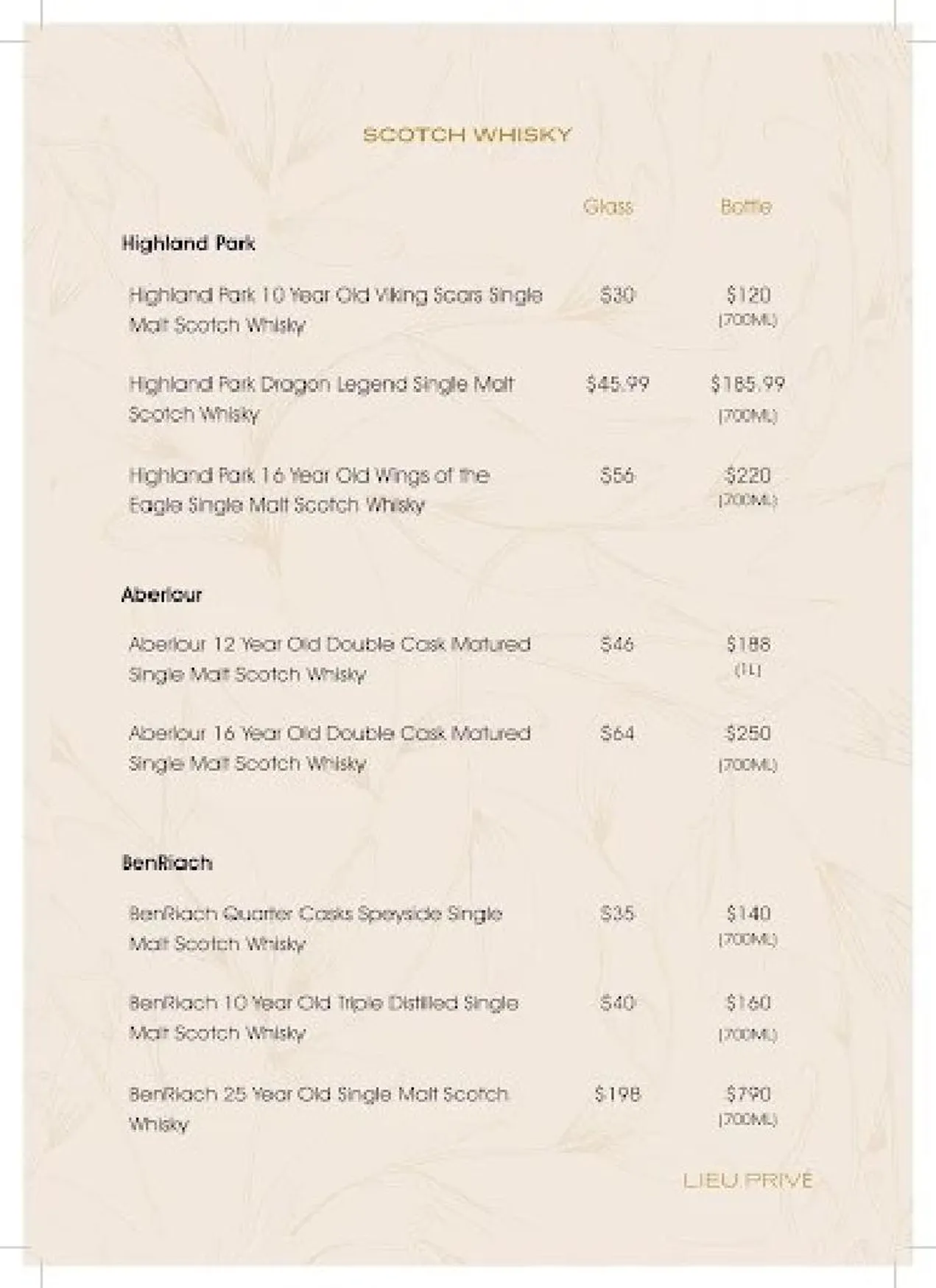 Lieu Privé Cocktail Bar menu, page 5
