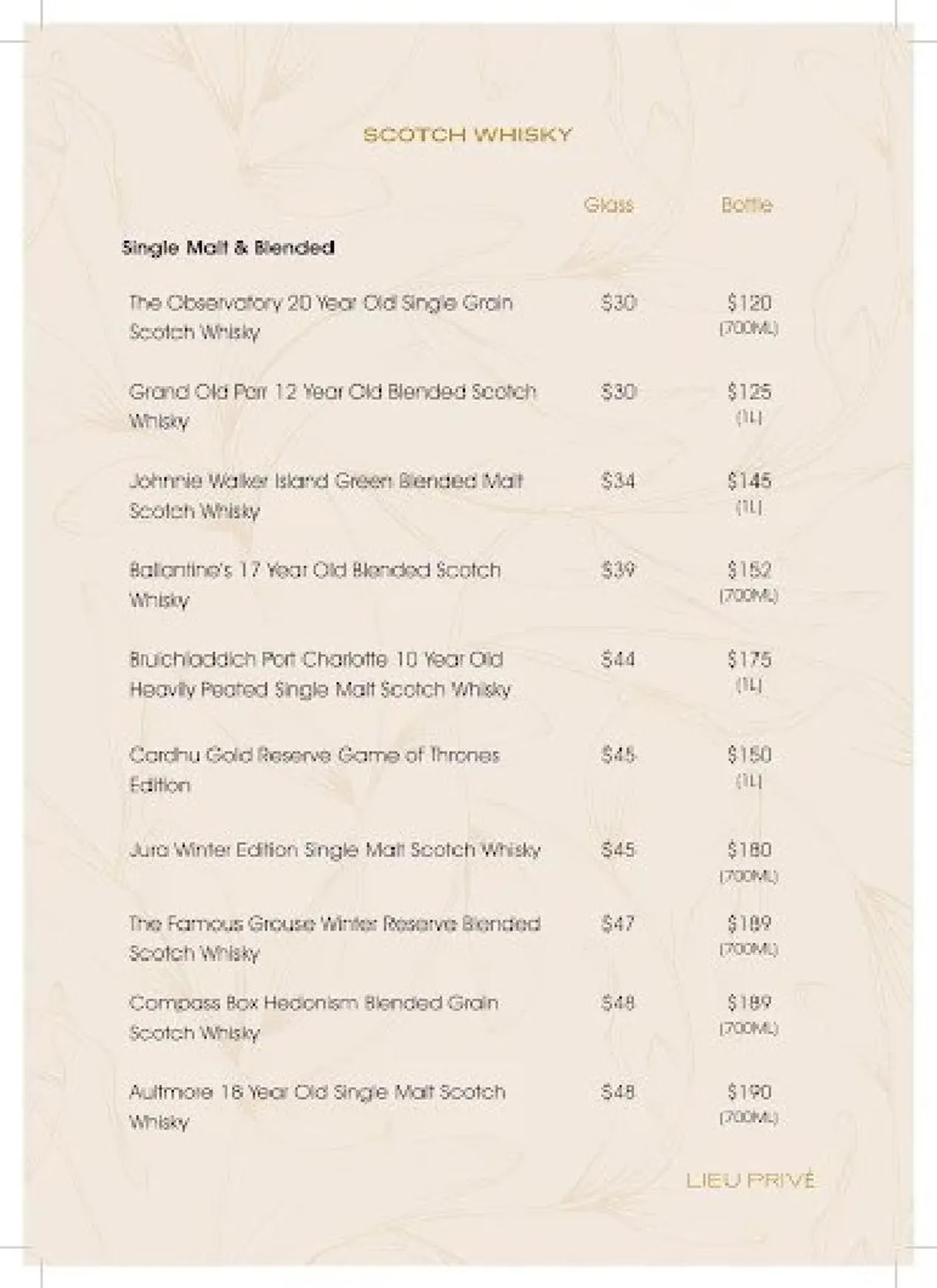 Lieu Privé Cocktail Bar menu, page 4