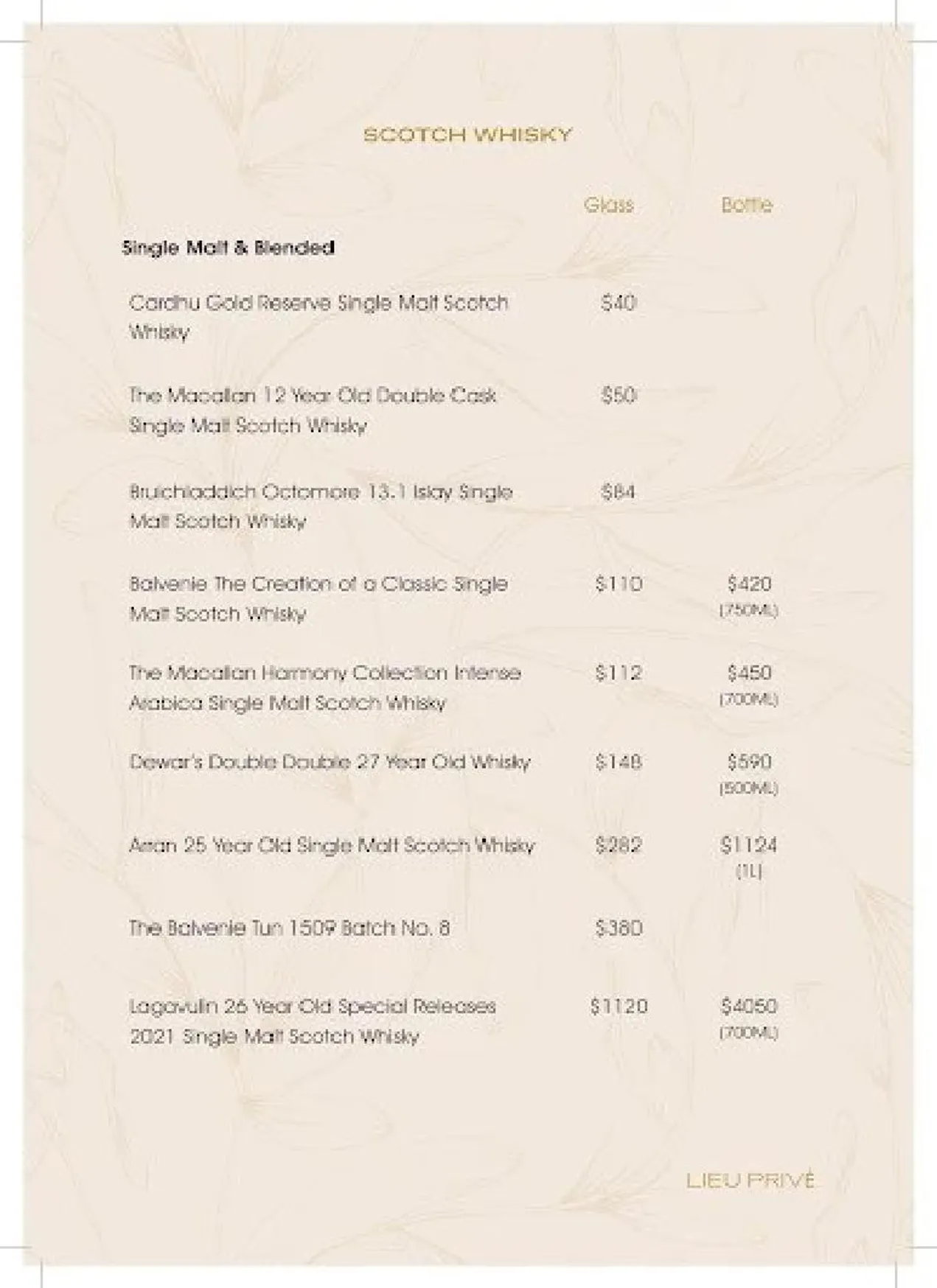 Lieu Privé Cocktail Bar menu, page 10