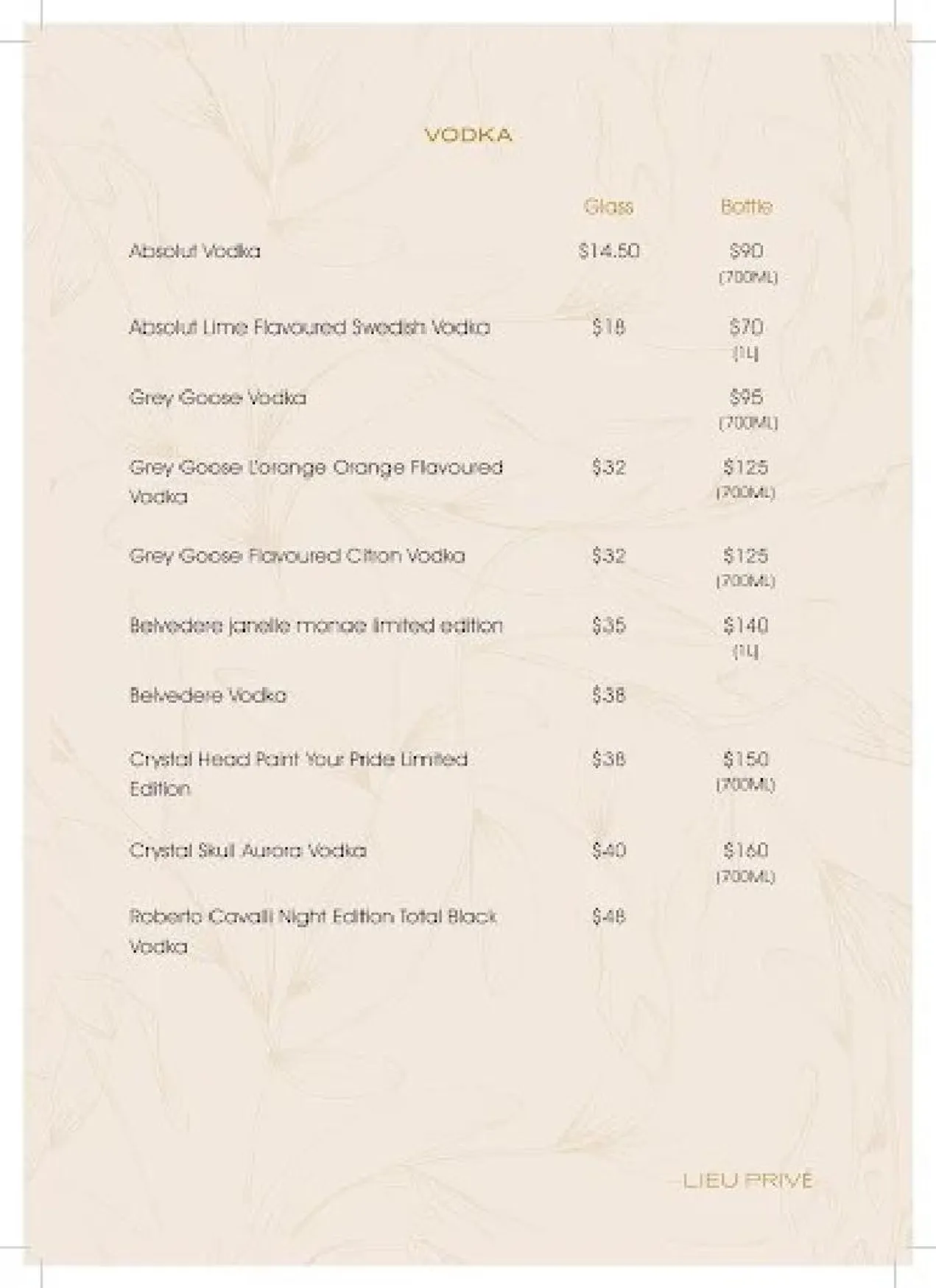 Lieu Privé Cocktail Bar menu, page 12