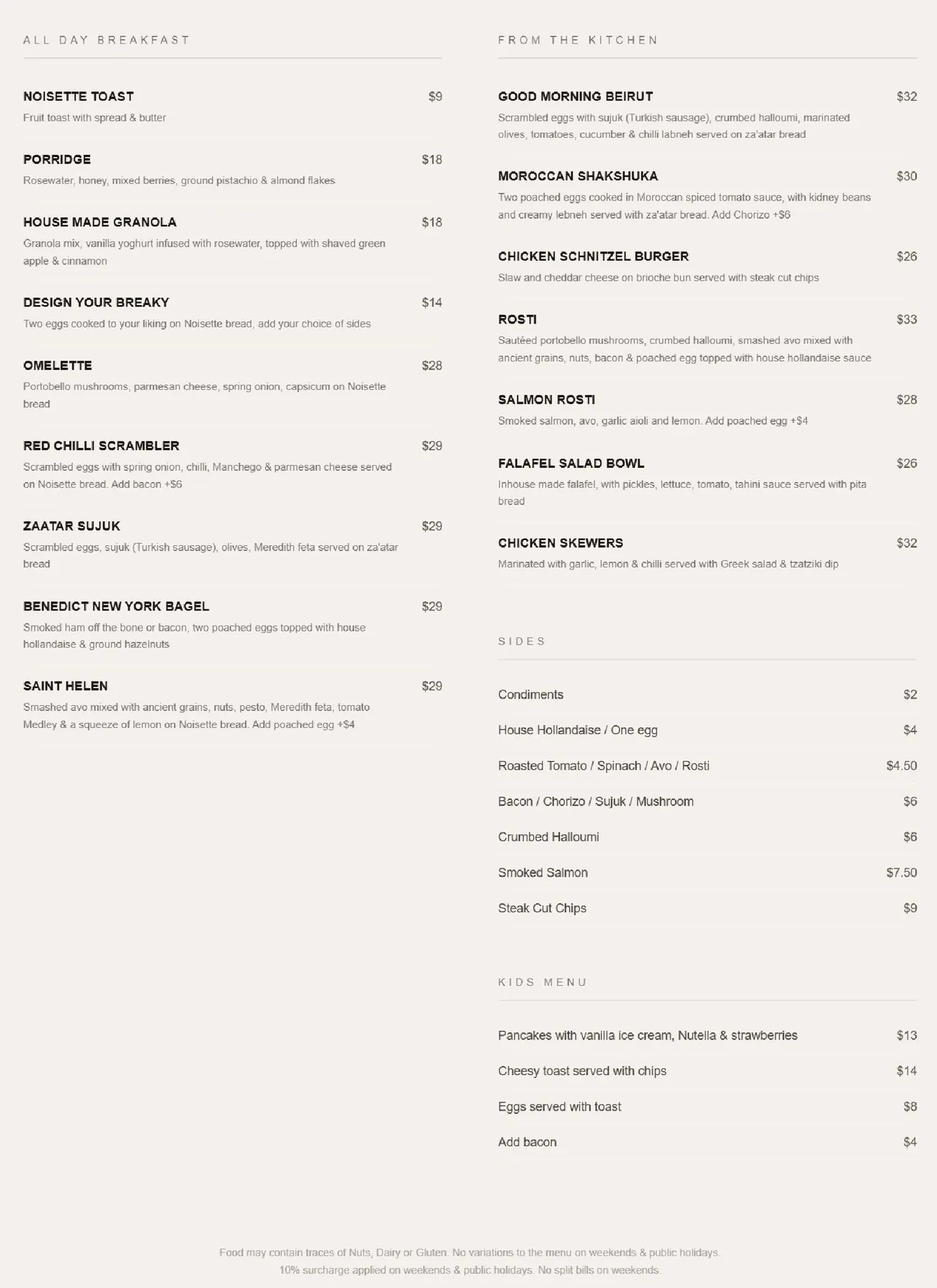 Saint Helen menu, page 1