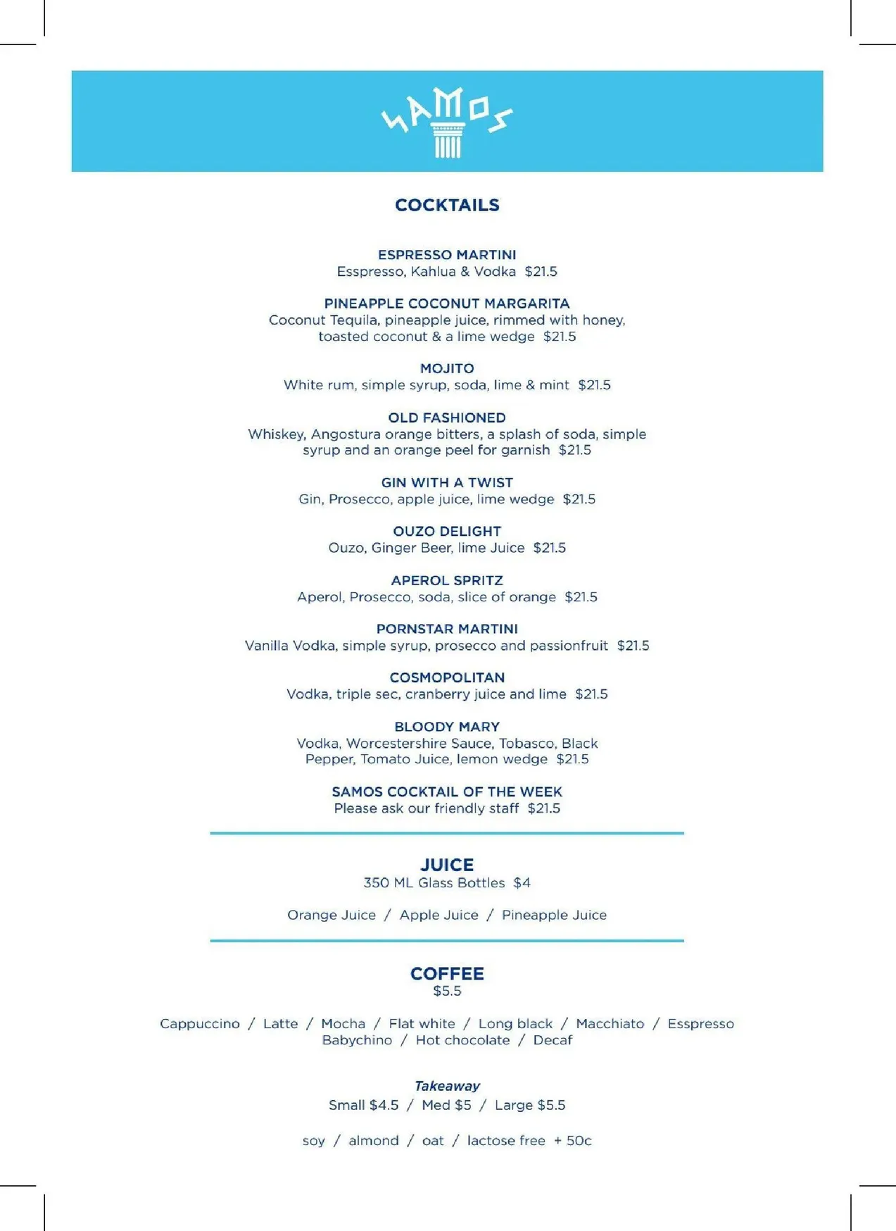 Samos Kitchen & Bar menu, page 4