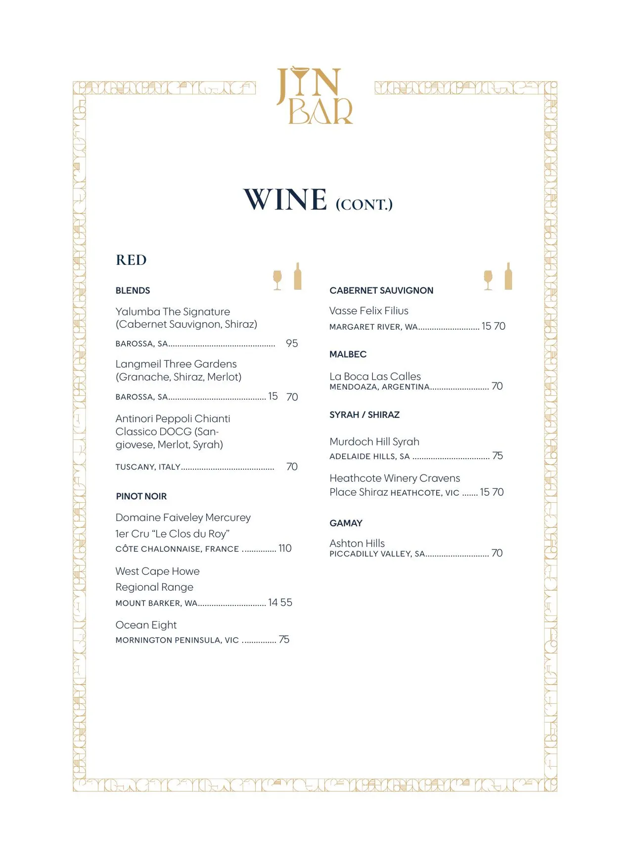 Jin Bar @ Dorsett Melbourne menu, page 8