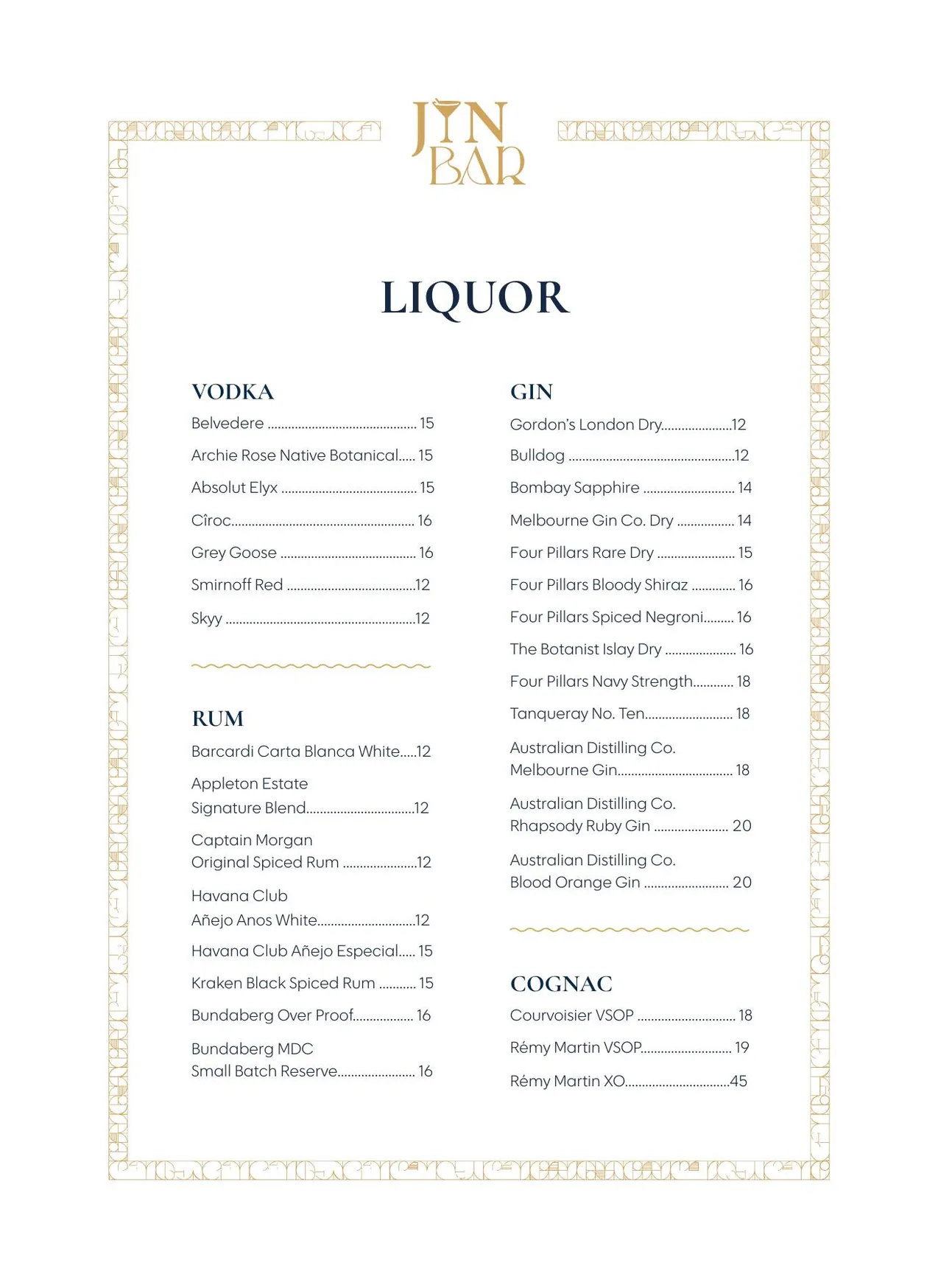 Jin Bar @ Dorsett Melbourne menu, page 5