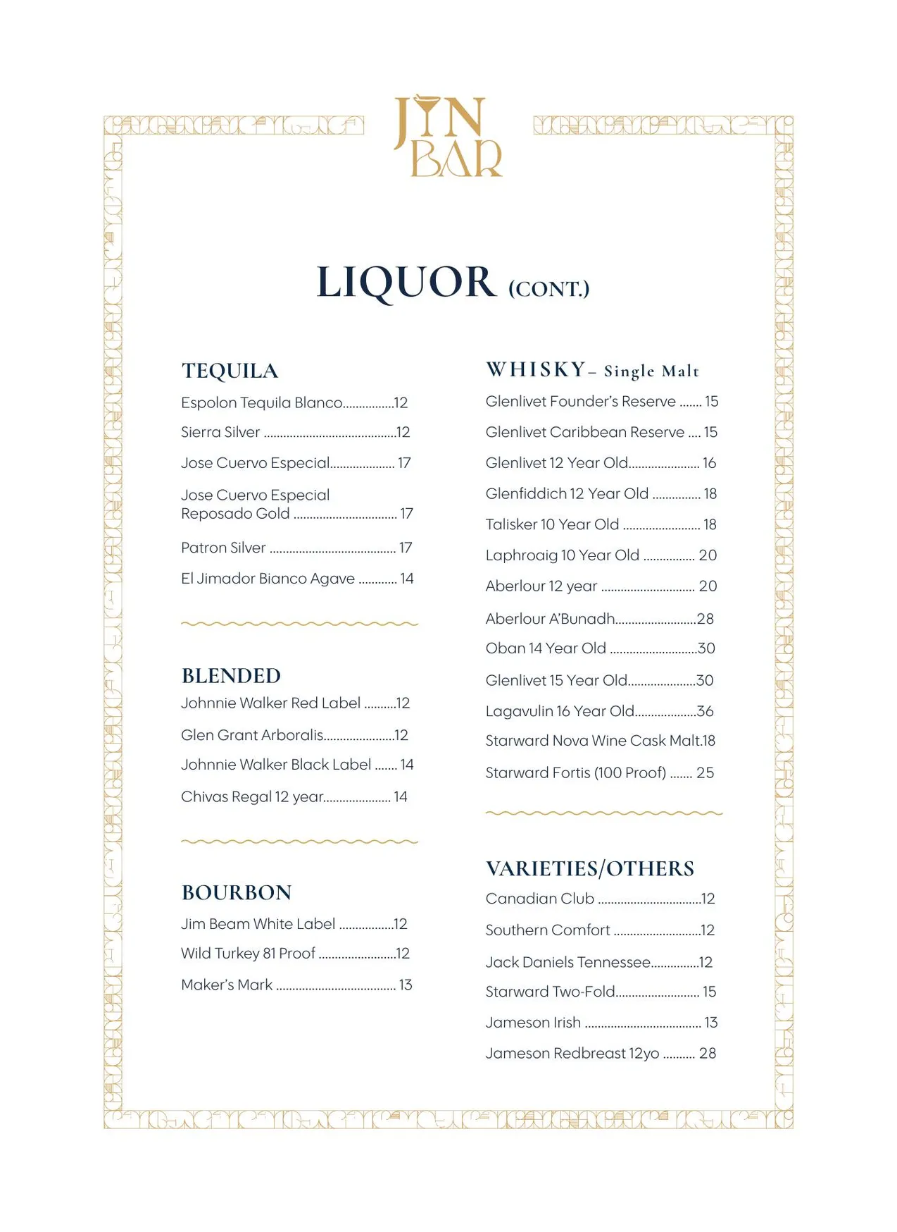 Jin Bar @ Dorsett Melbourne menu, page 6