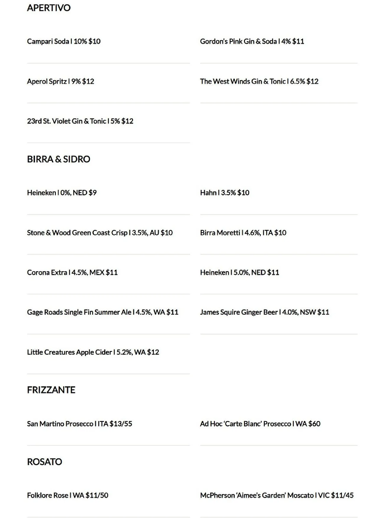 450° Pizza menu, page 3