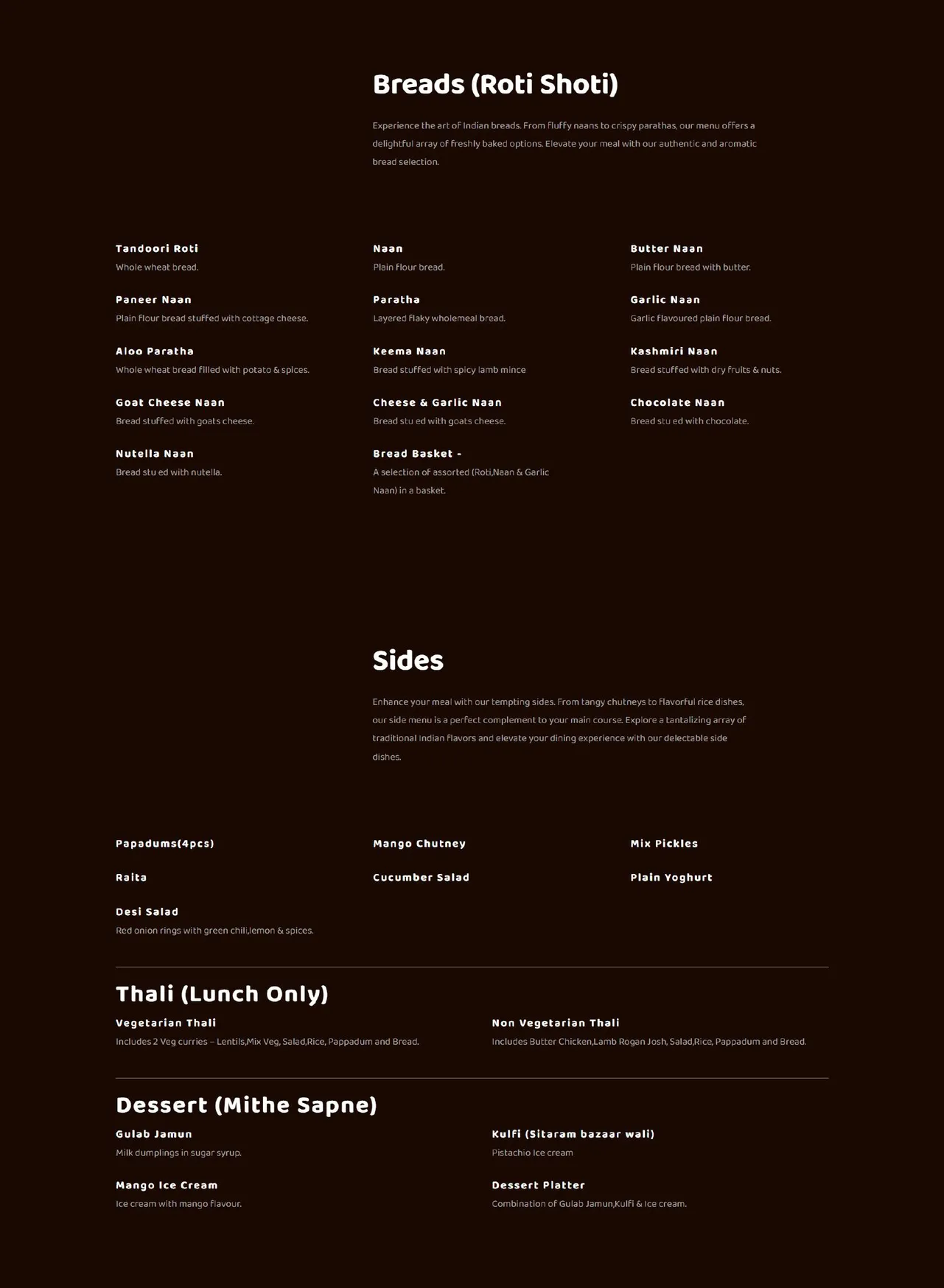 Le Taj menu, page 3