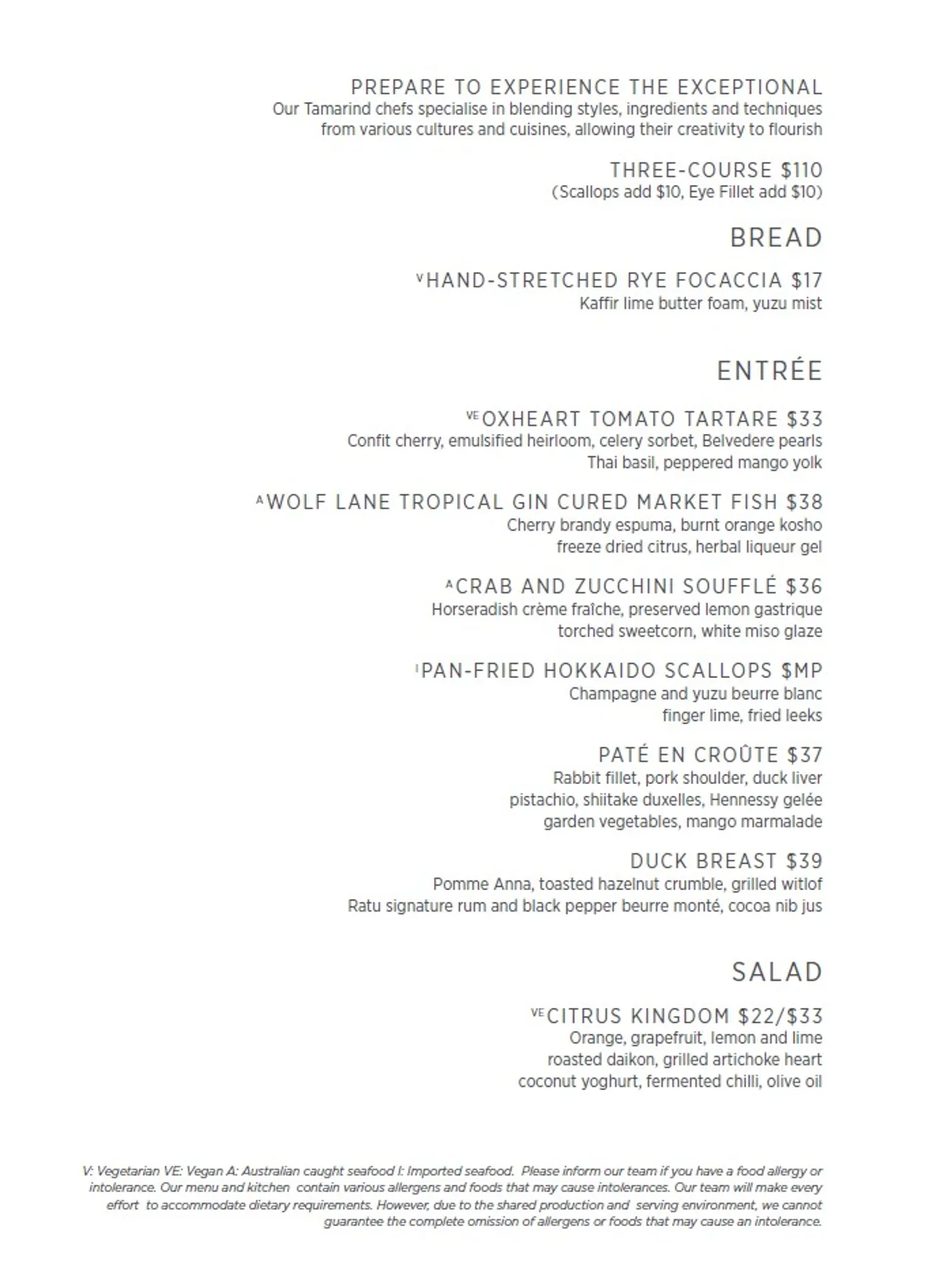 Tamarind Restaurant menu, page 2