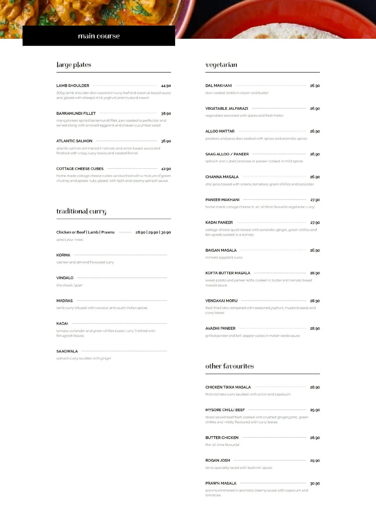 Saffron Indian Gourmet menu, page 2
