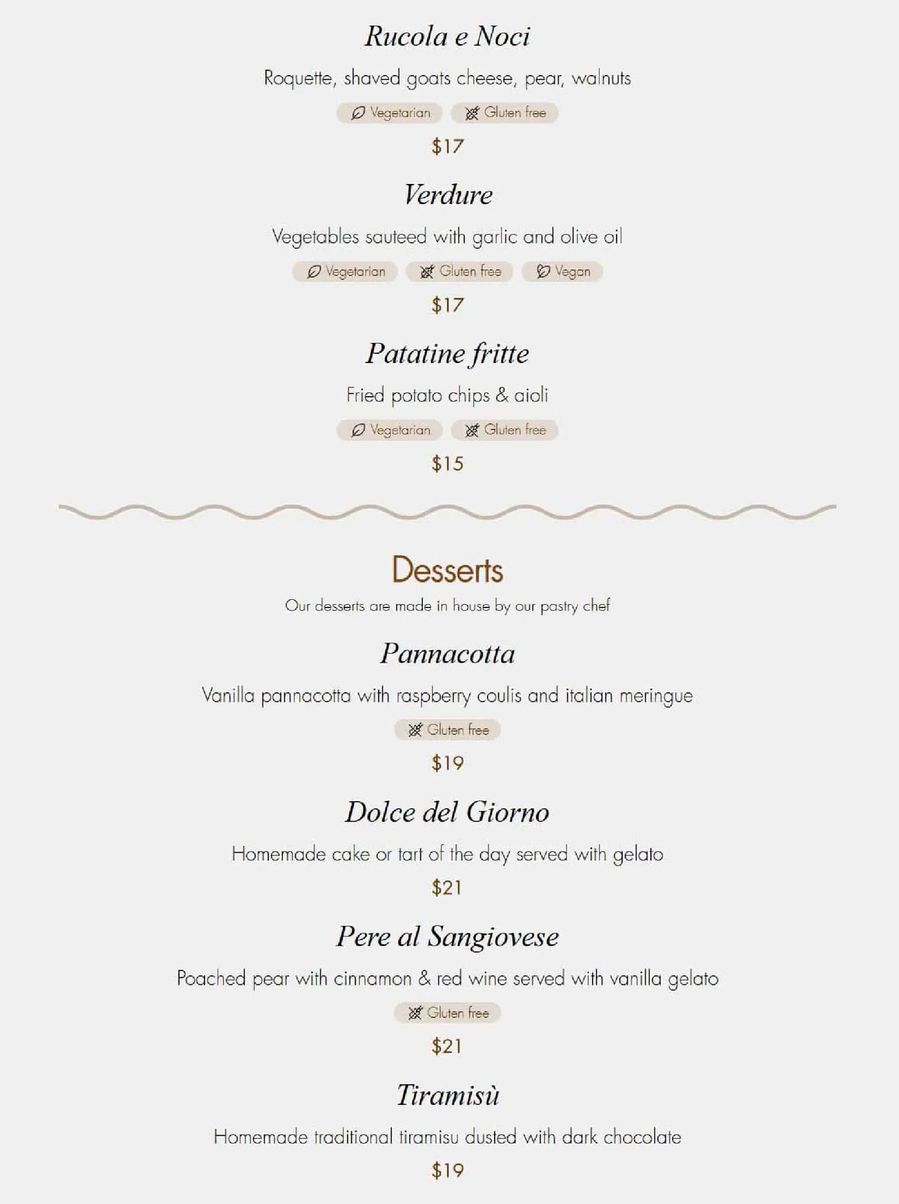 Geppetto Trattoria menu, page 5