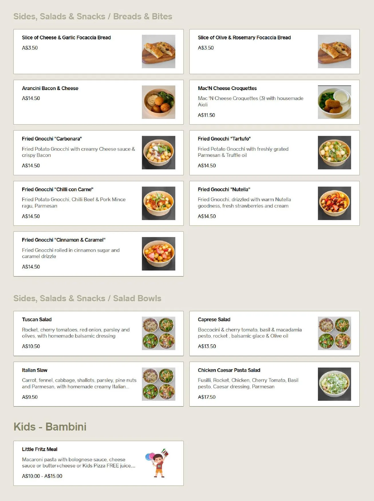 Fritz Pasta menu, page 3