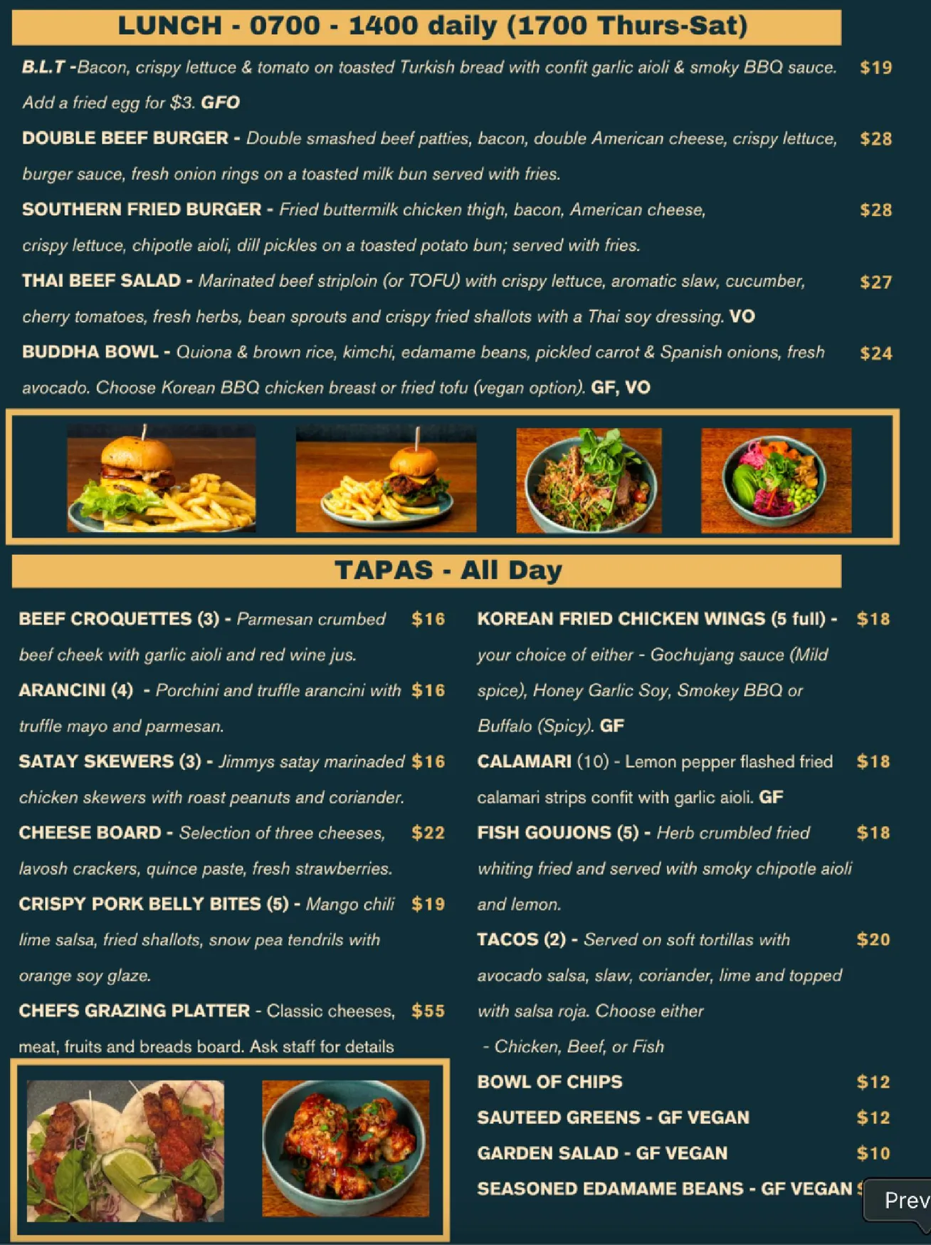 Castello menu, page 1
