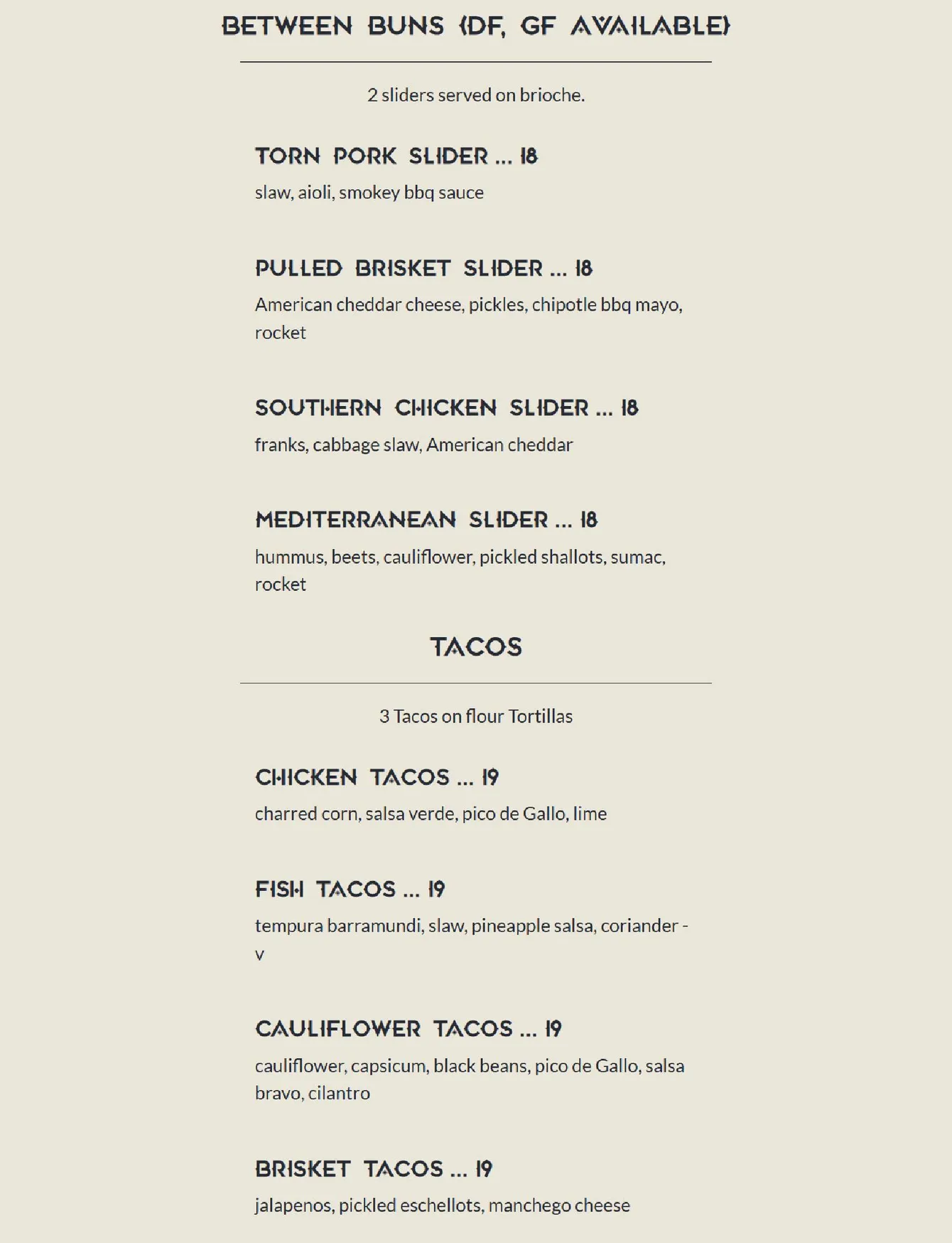 Oche Brisbane menu, page 2