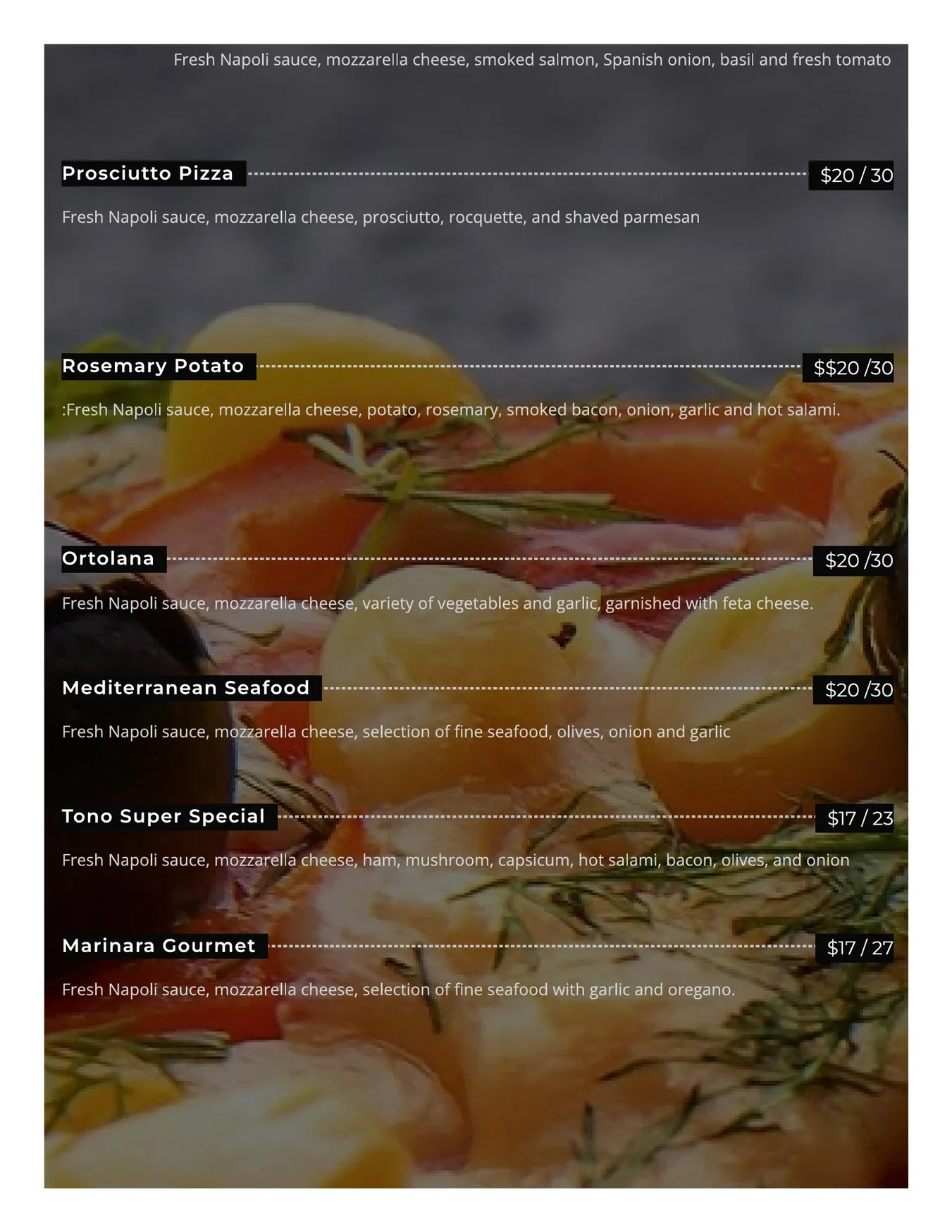 Tono On Borsari menu, page 7