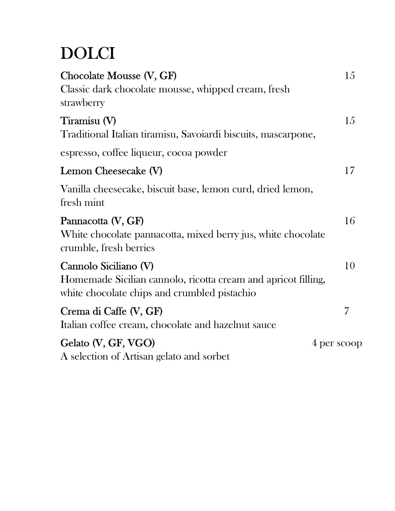 Cent' Anni menu, page 7