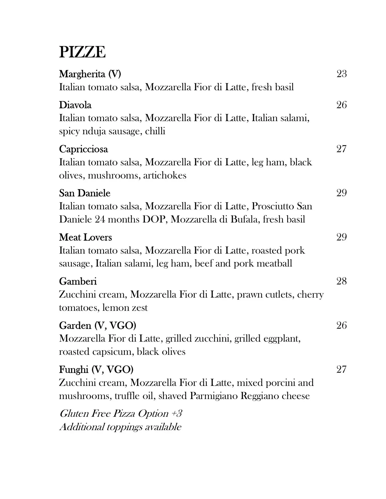 Cent' Anni menu, page 4
