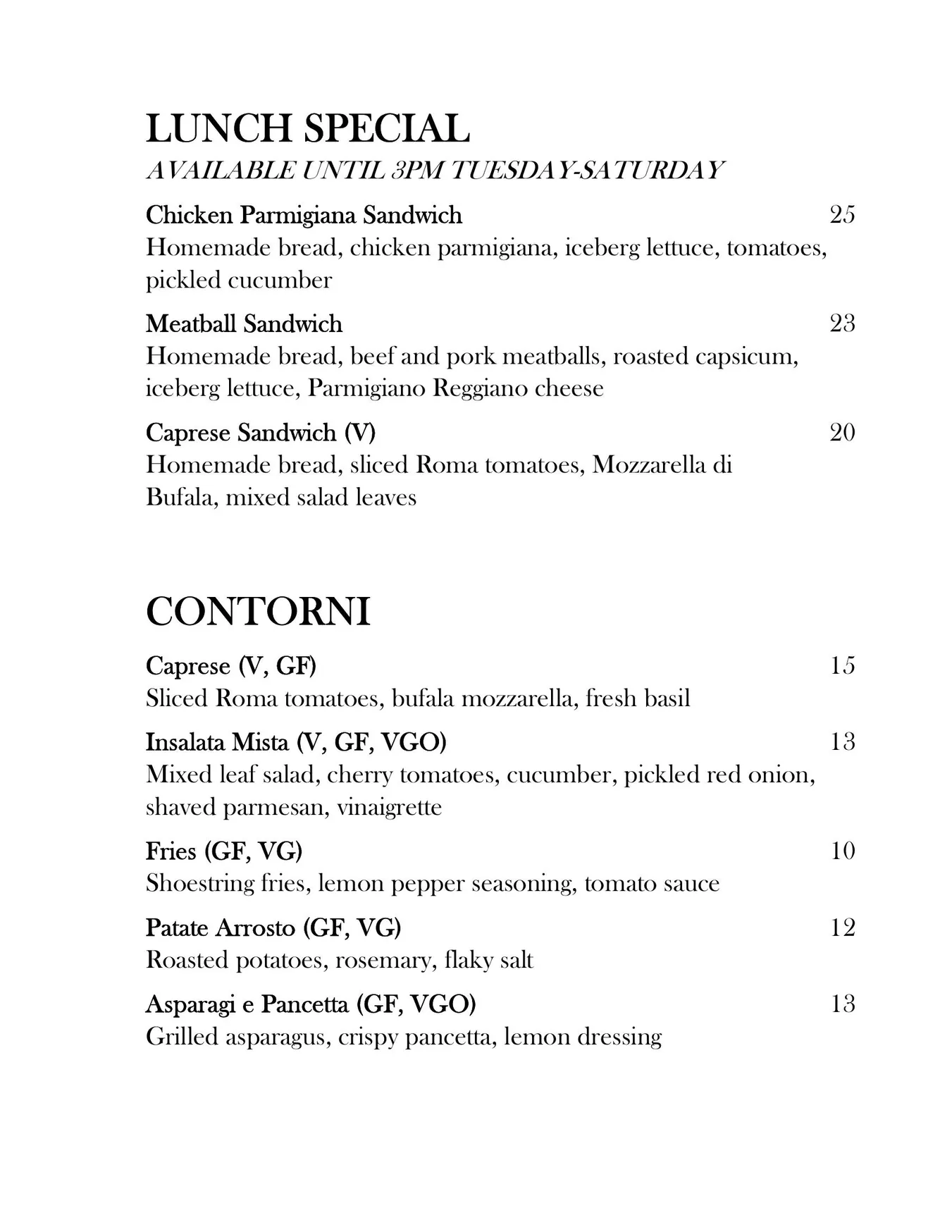 Cent' Anni menu, page 6