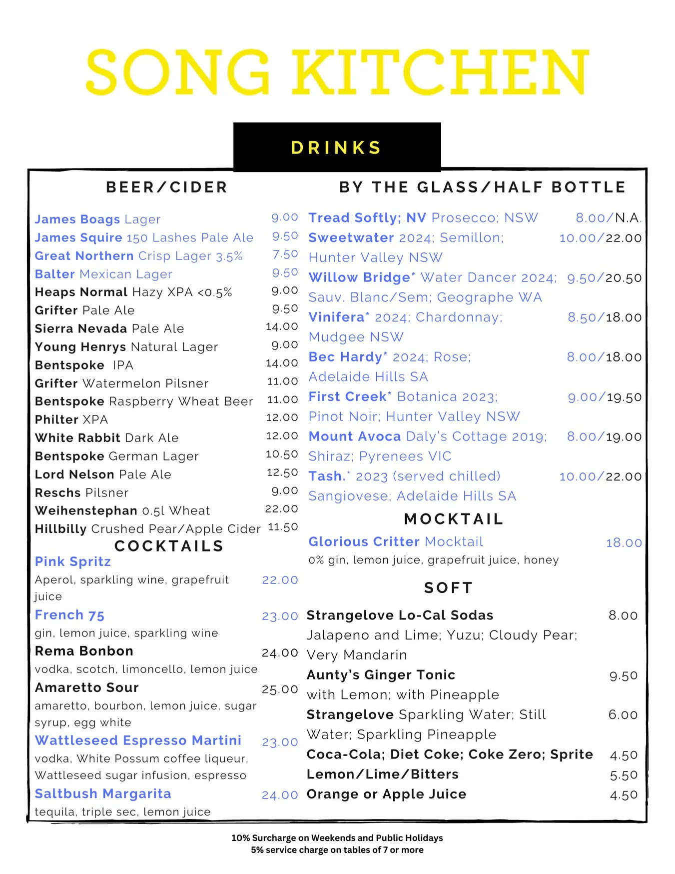 Song Kitchen menu, page 3