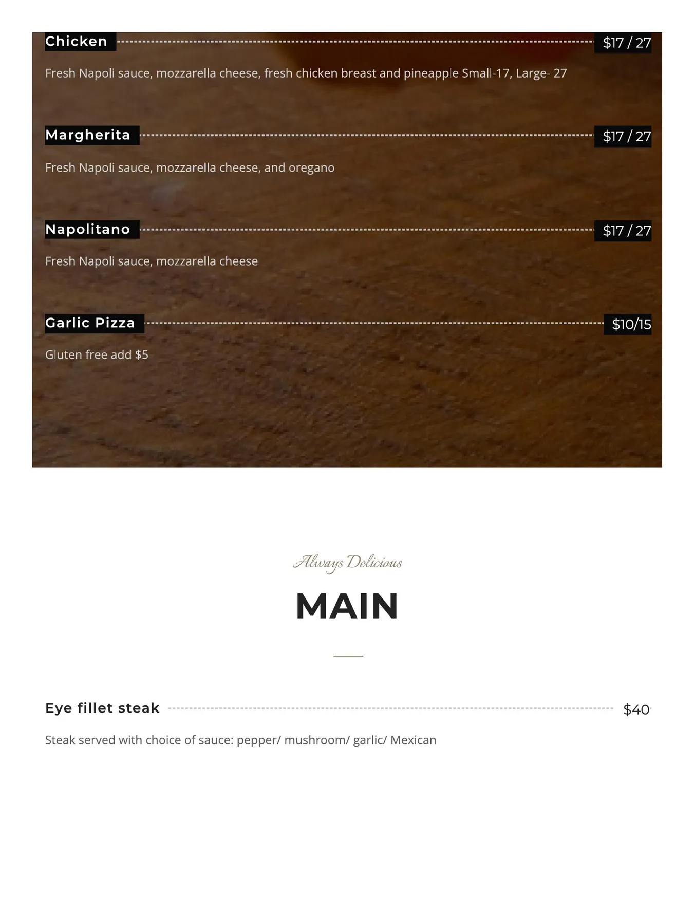 Tono On Borsari menu, page 9