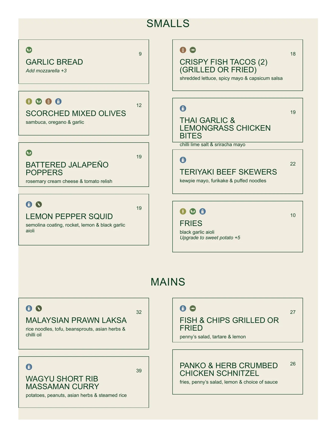 Penny's Hotel menu, page 1