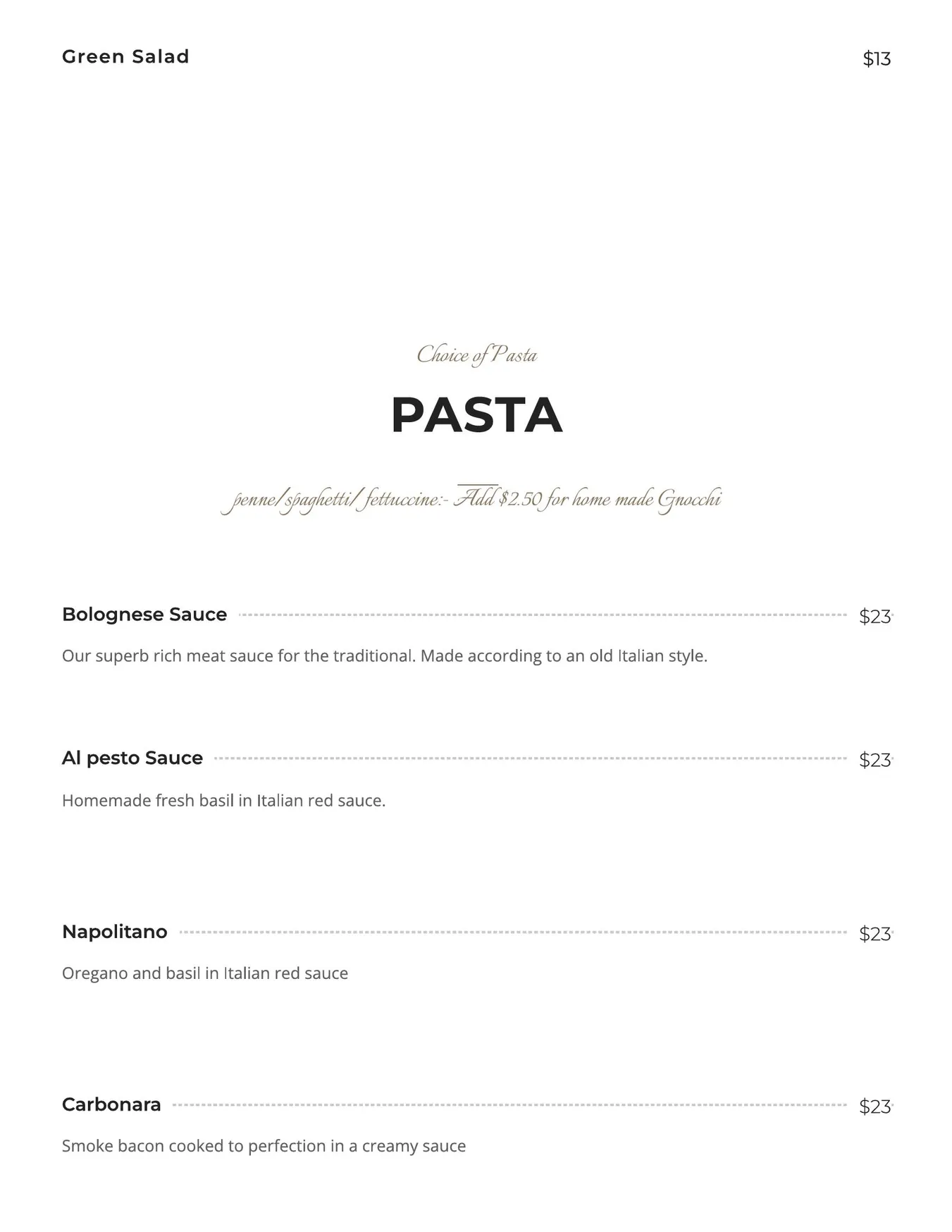 Tono On Borsari menu, page 4