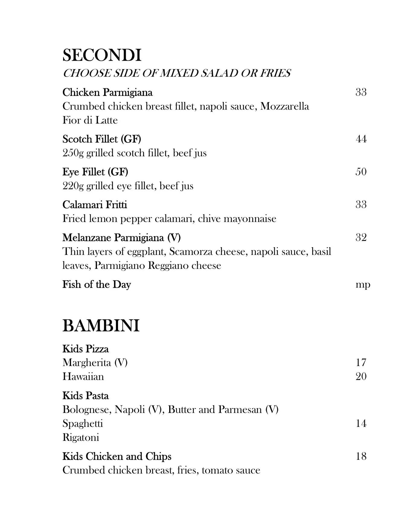 Cent' Anni menu, page 5