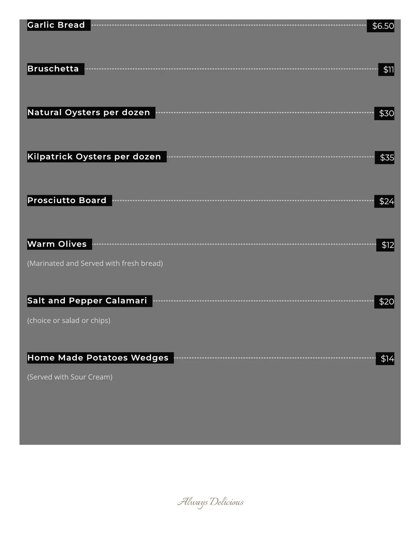 Tono On Borsari menu, page 2
