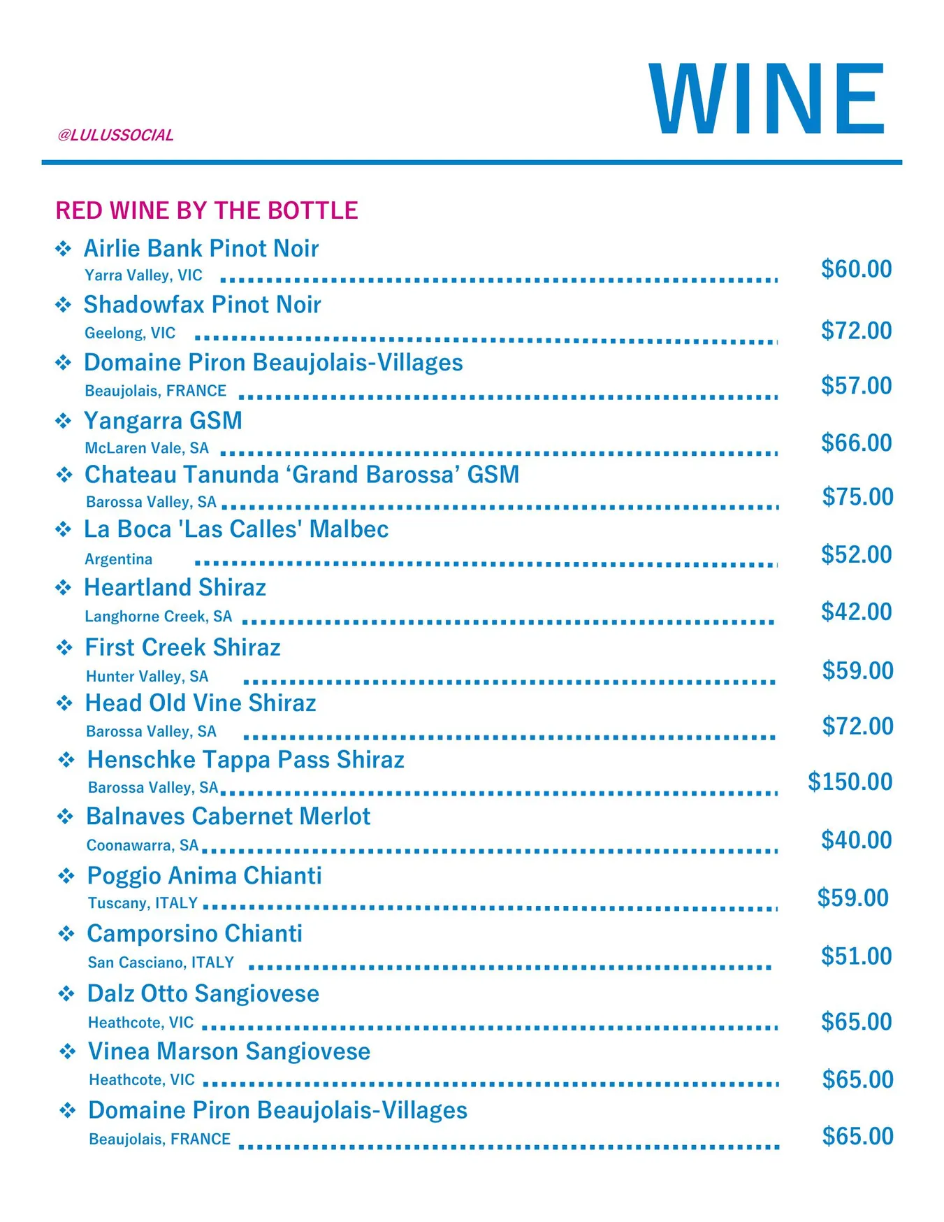 Lulu's Social menu, page 6