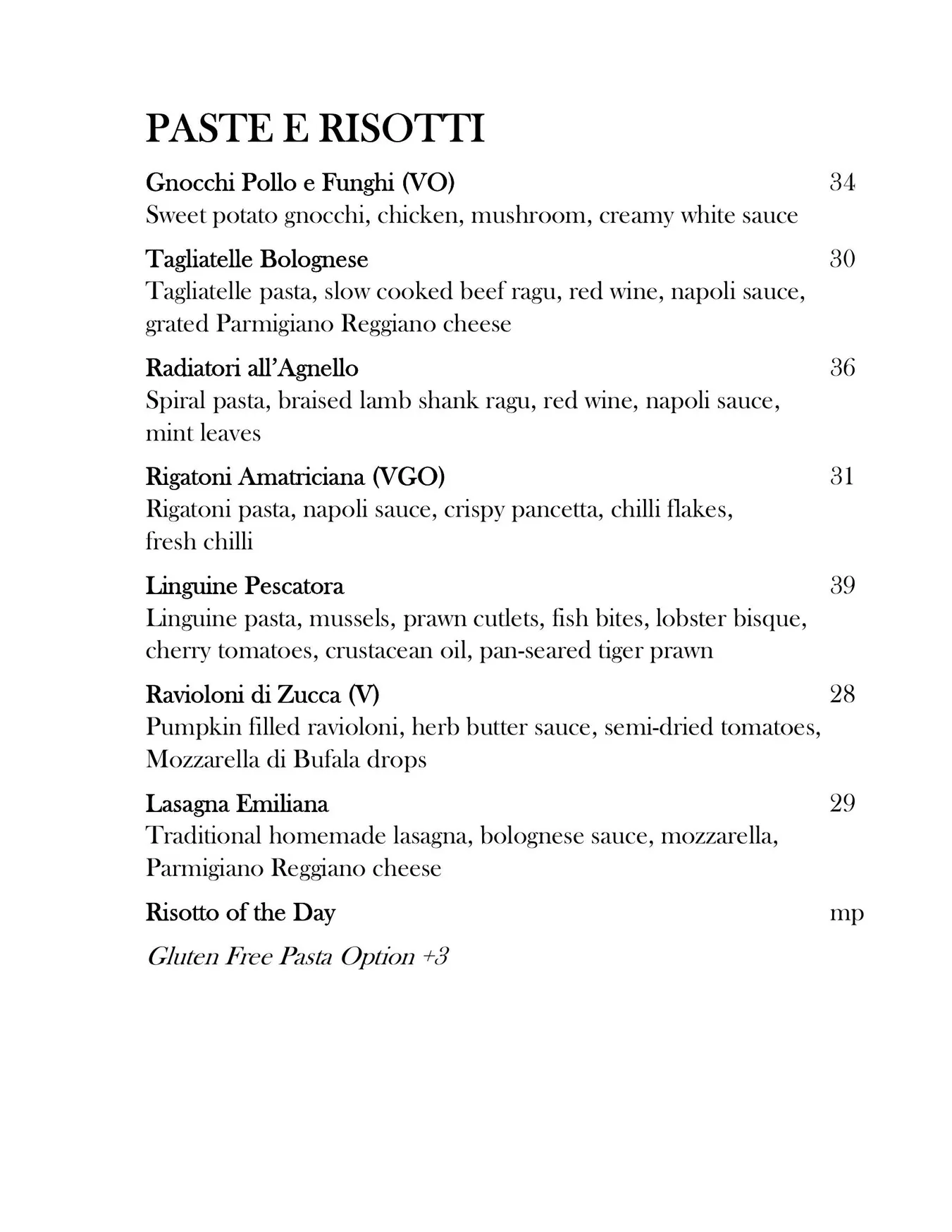 Cent' Anni menu, page 3