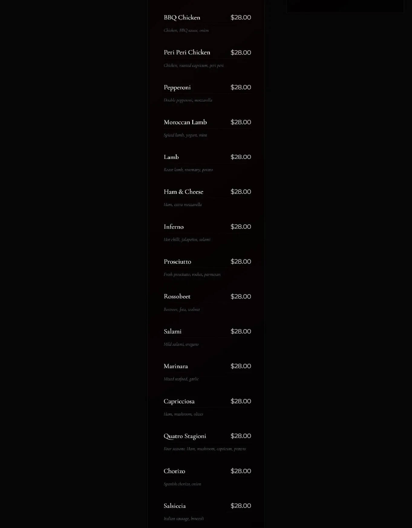 Christo's menu, page 2