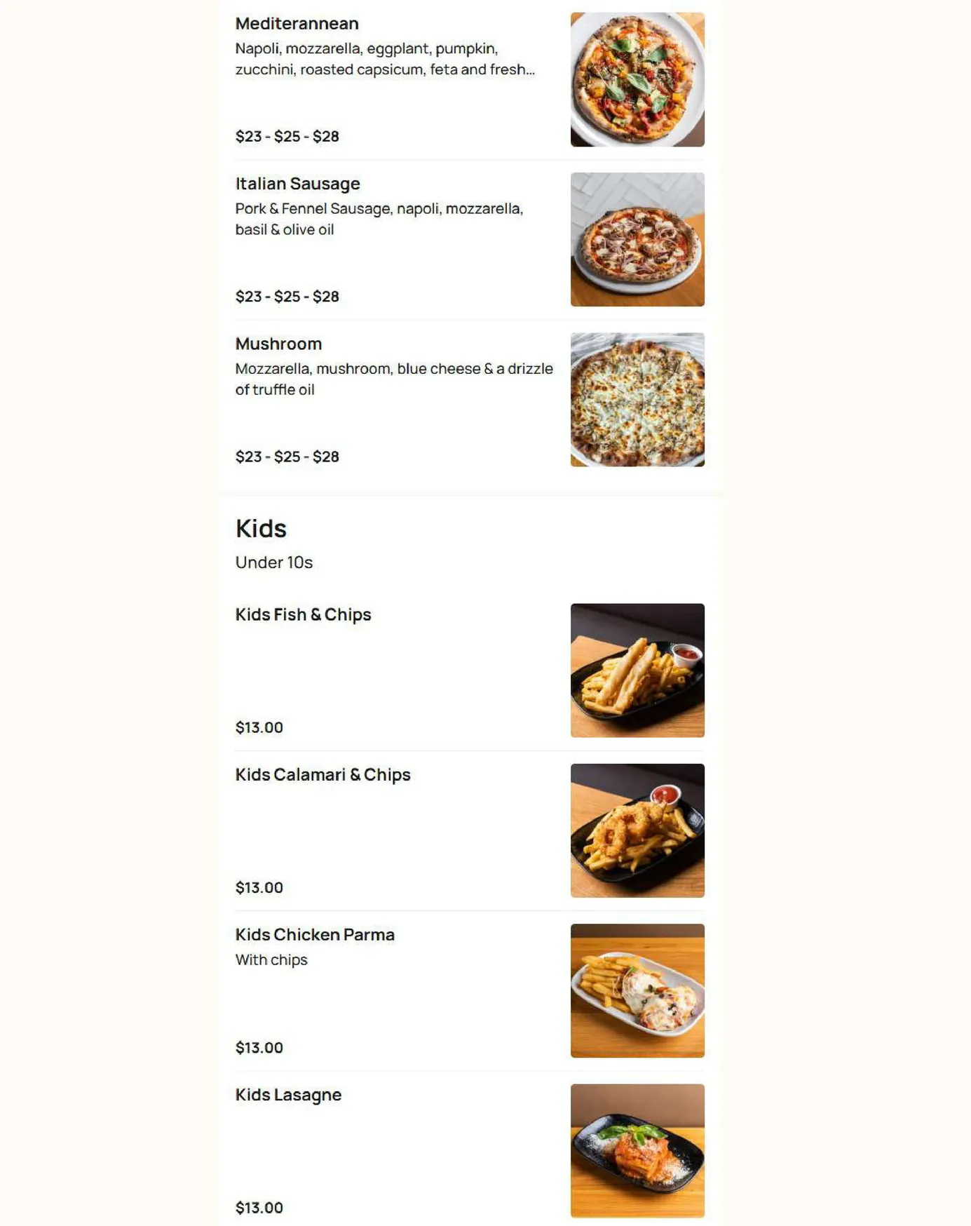 Slices Doreen menu, page 12