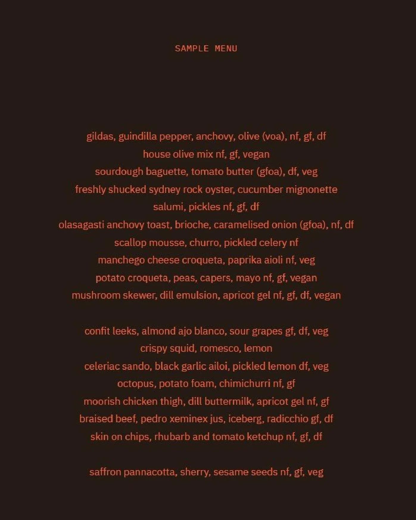 Bar Bruto menu, page 1