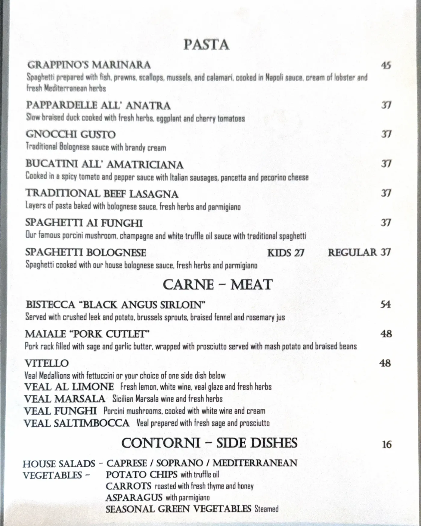 Grappino Trattoria menu, page 2