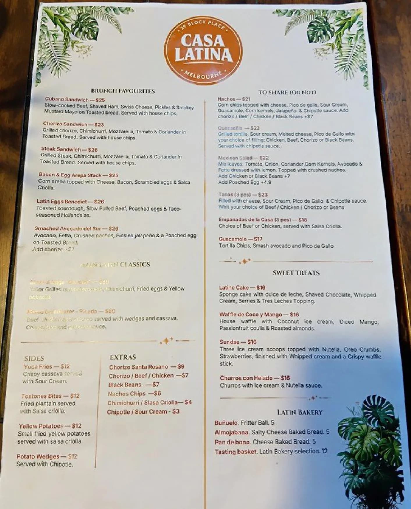 Casa Latina menu, page 1