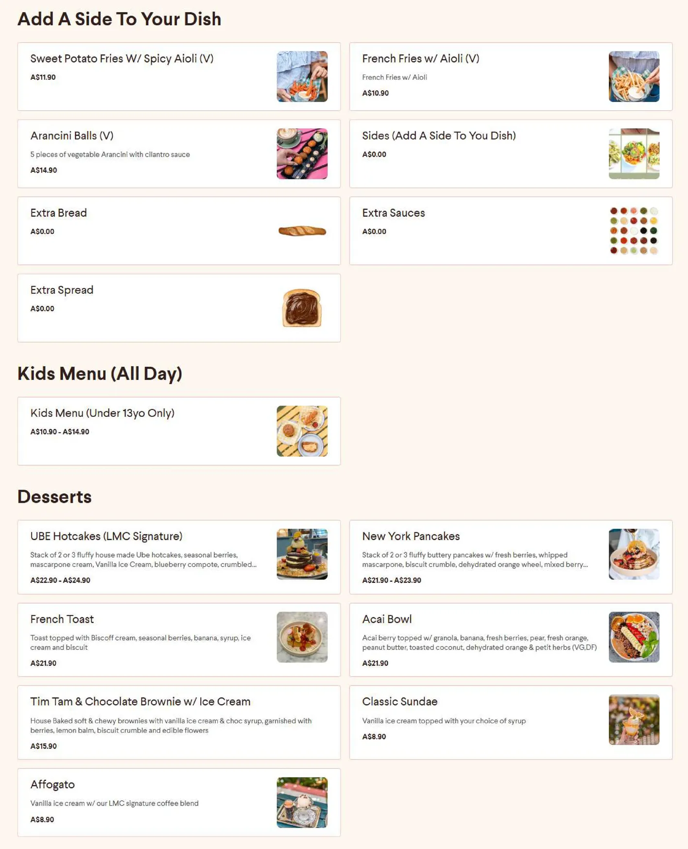 Lil Miss Collins menu, page 3