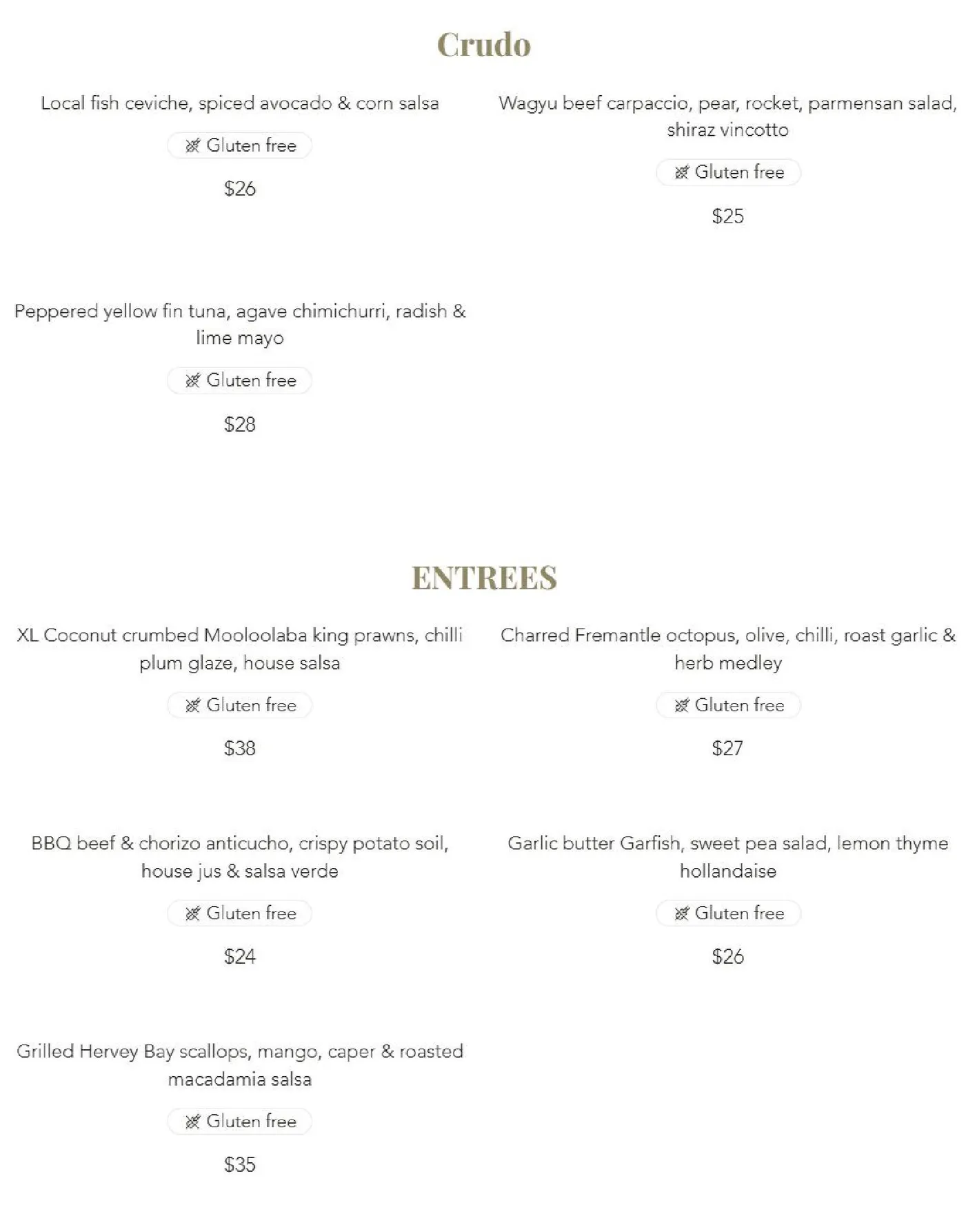 See Restaurant menu, page 2