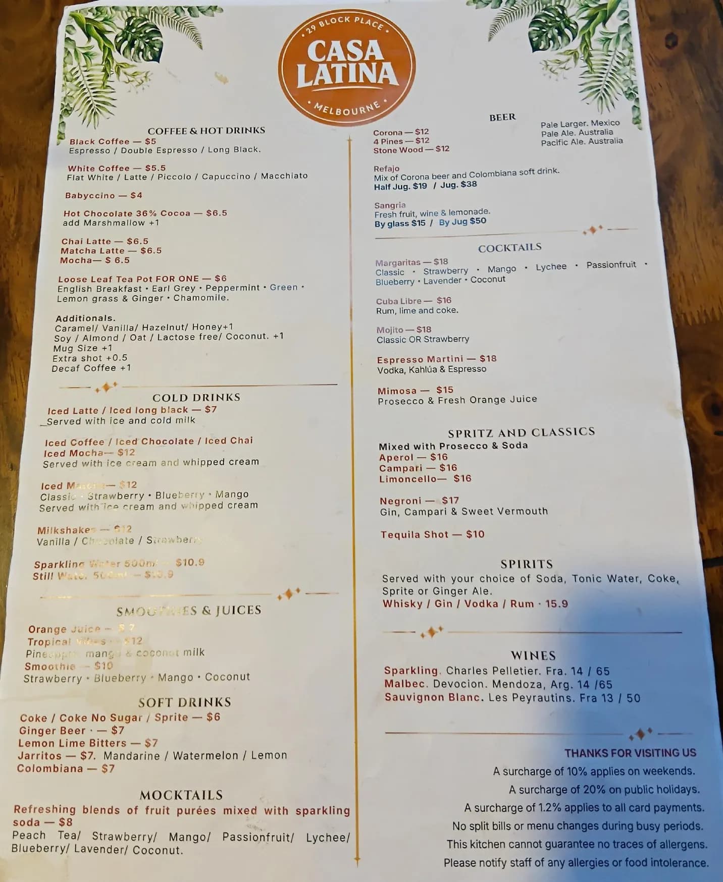 Casa Latina menu, page 2