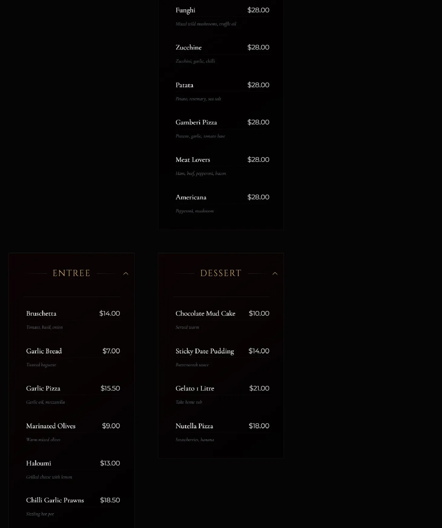 Christo's menu, page 3