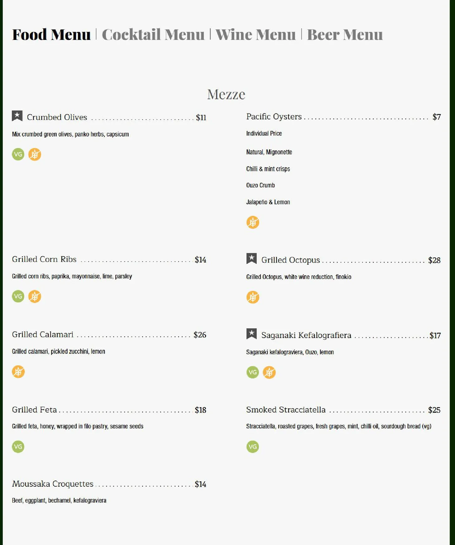 Danté menu, page 1